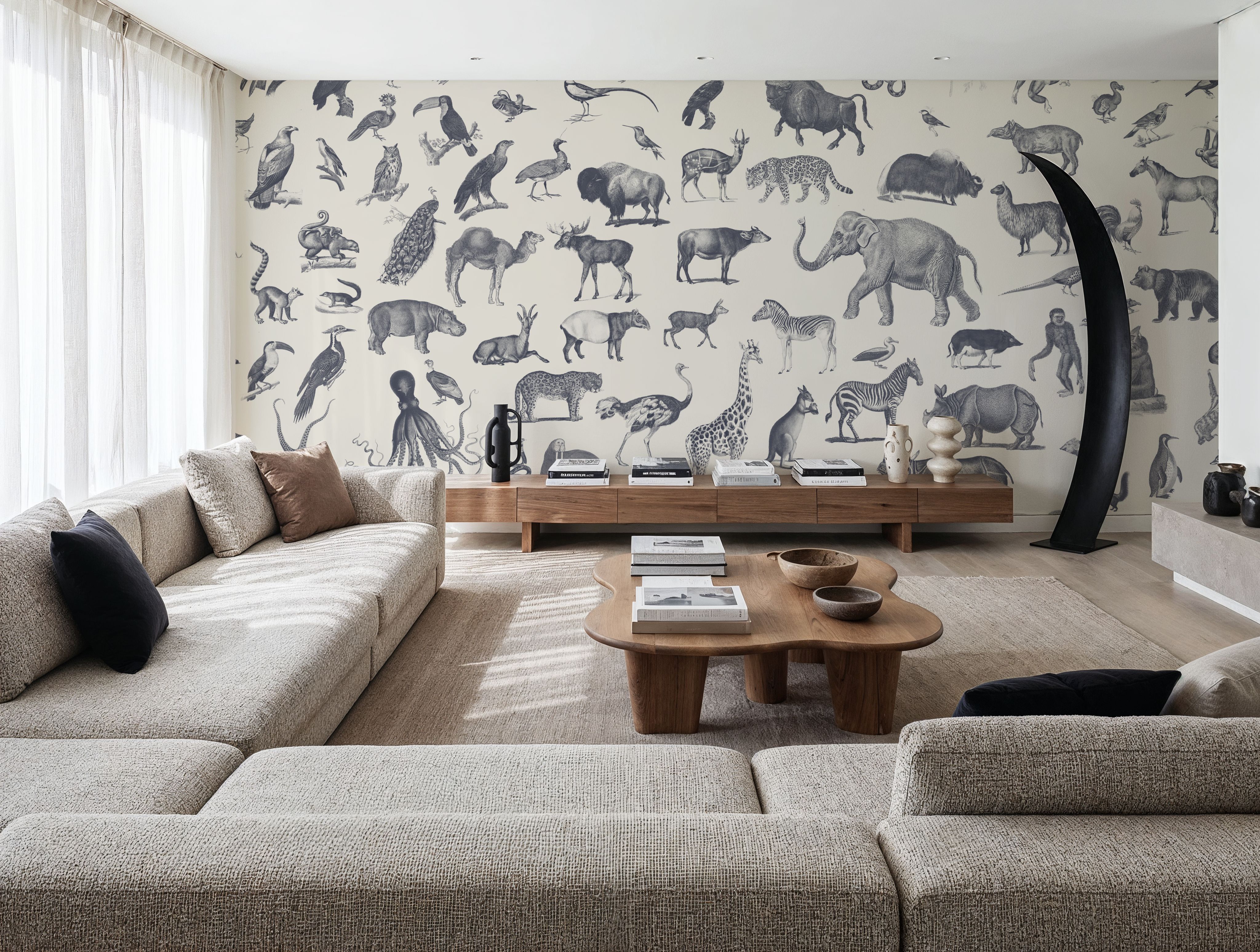 Vintage Animals, Soft Grey, Papel pintado