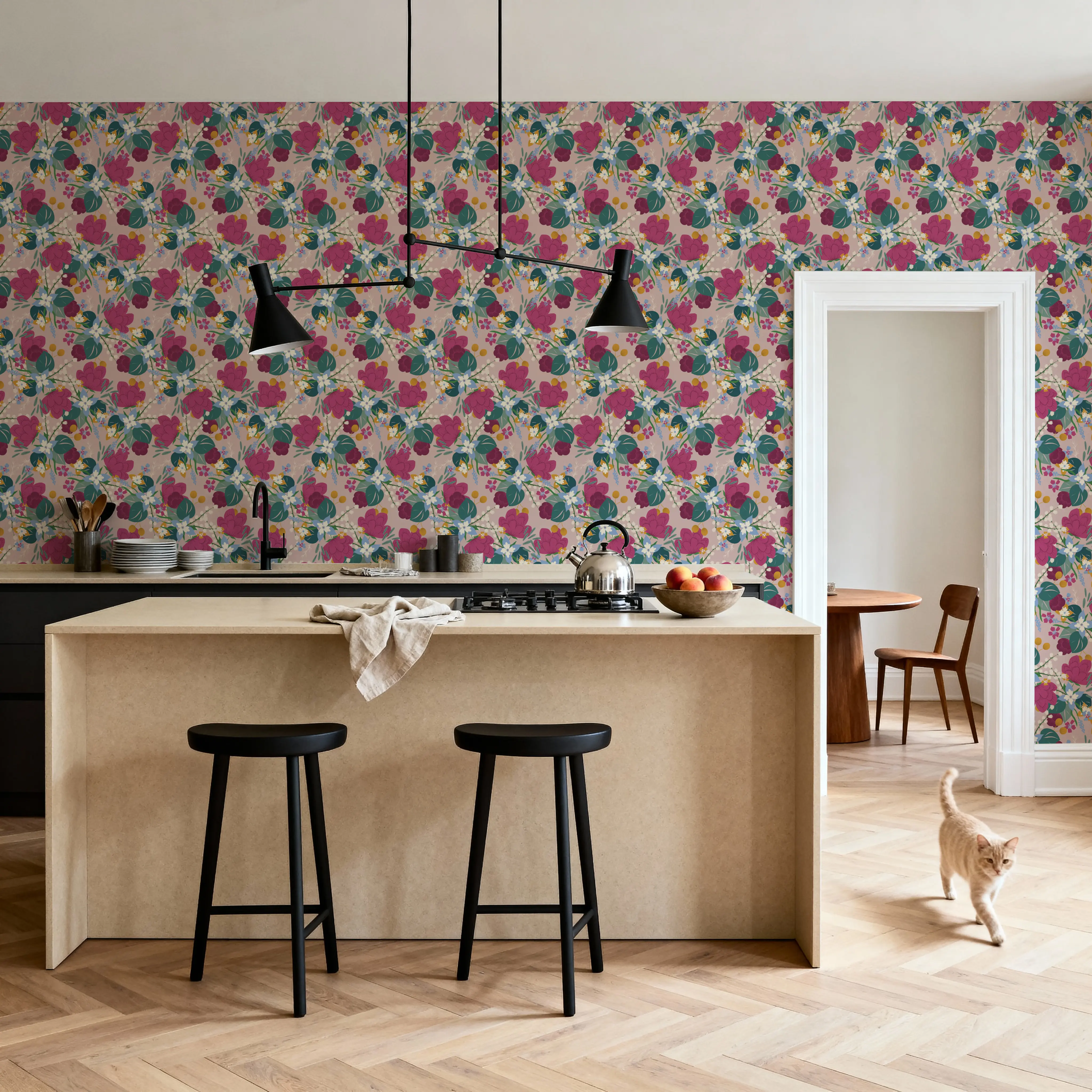 Wallpaper - Flower Fluff - Floral Graphics - Red - Living room - Wallism UK - Peel & Stick or Paste-the-Wall