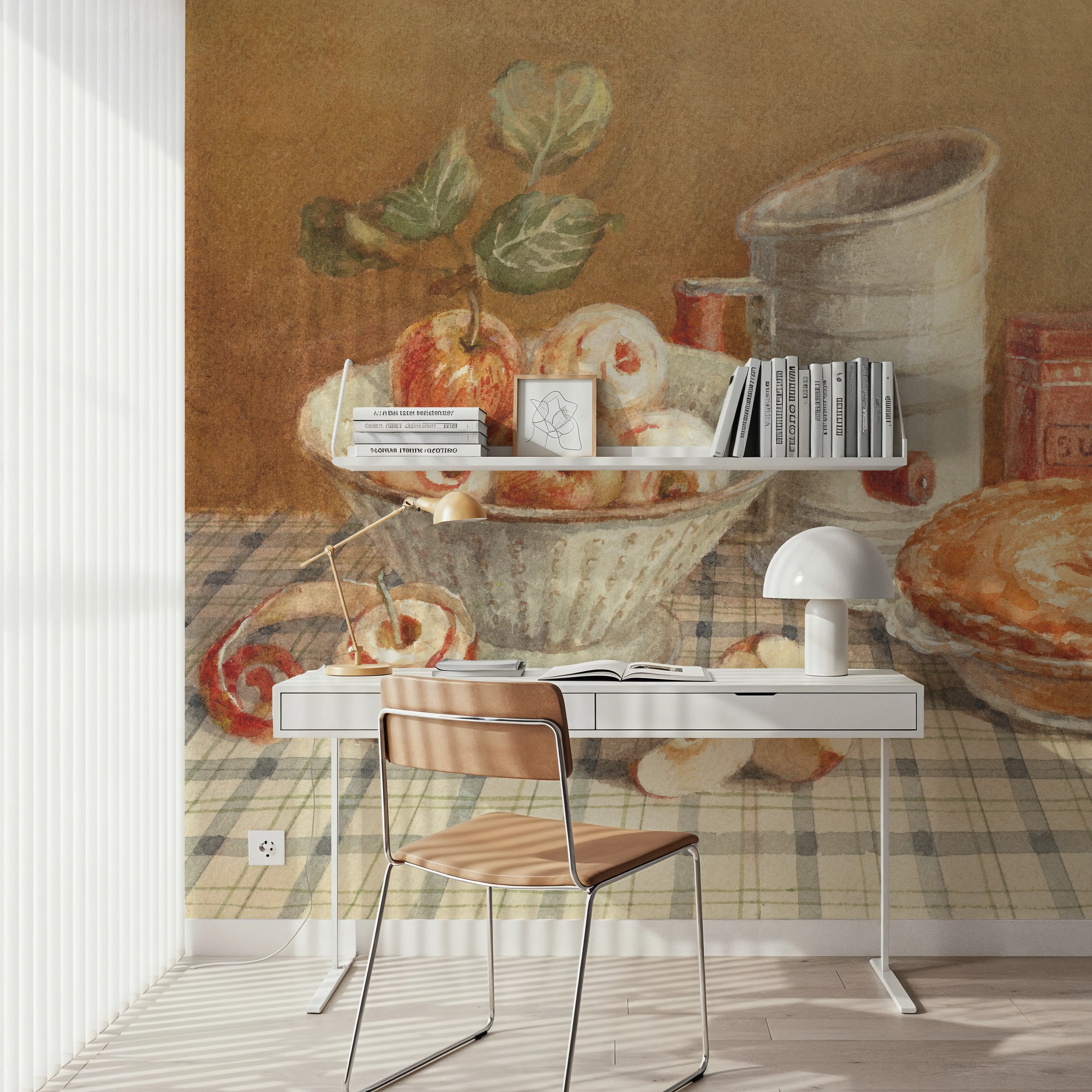 Fotobehang - Apple Still Life - Eten en Drinken Natuur Mural - Bruin - Woonkamer - Wallism België - Zelfklevend of Vliesbehang