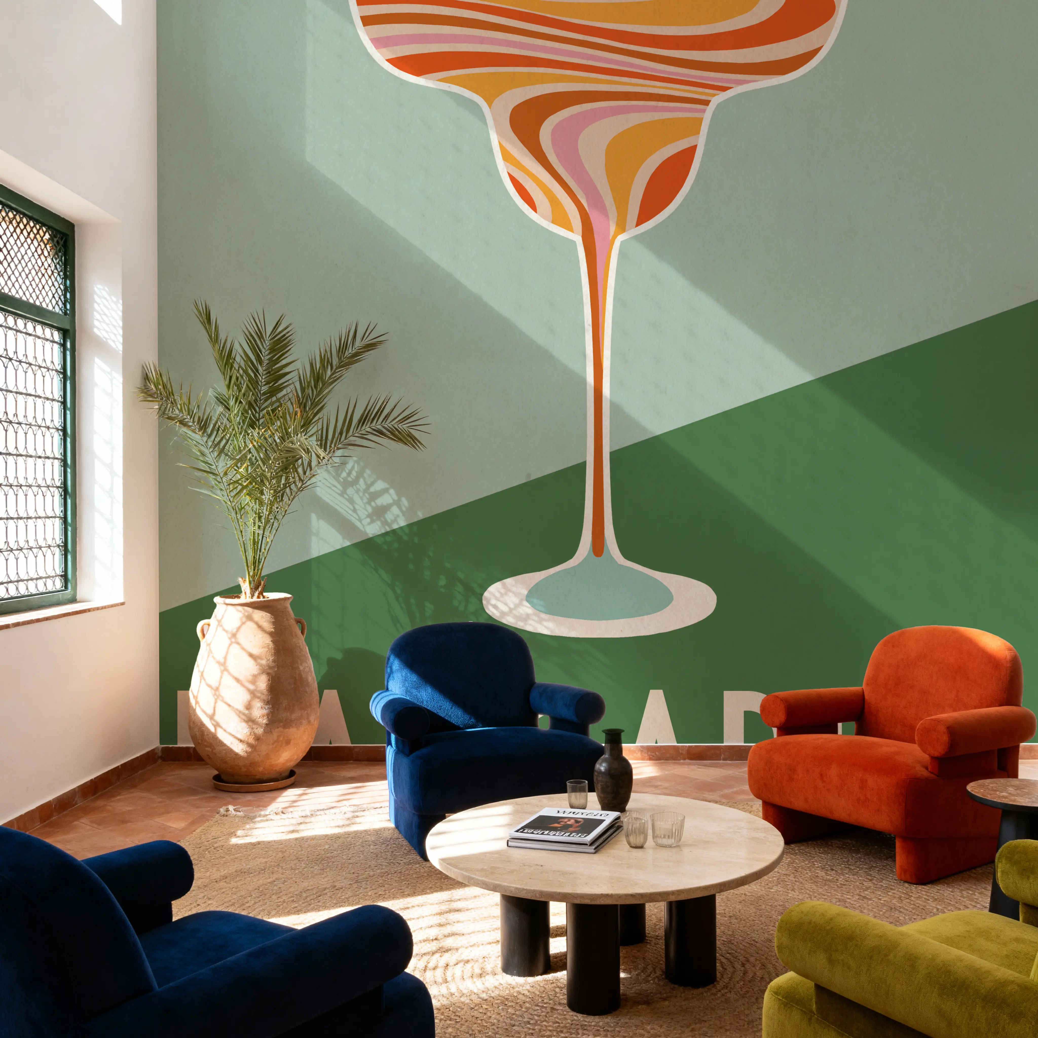 Wall Mural - Cocktail Poster II - Food & Drink Graphics mural wallpaper - Orange - Living room - Wallism UK - Peel & Stick or Paste-the-Wall