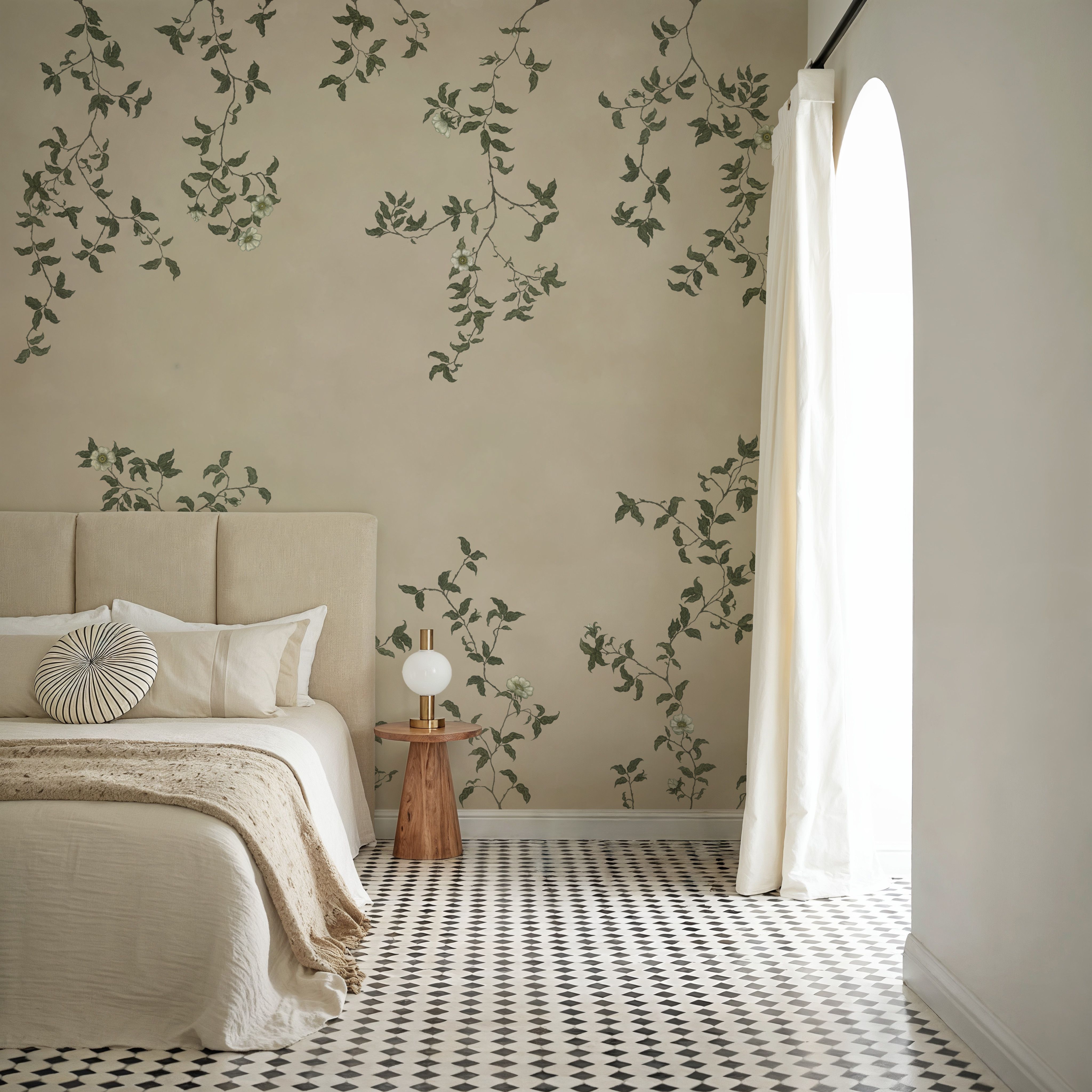 Rambling Rose, Ivory on Light Beige