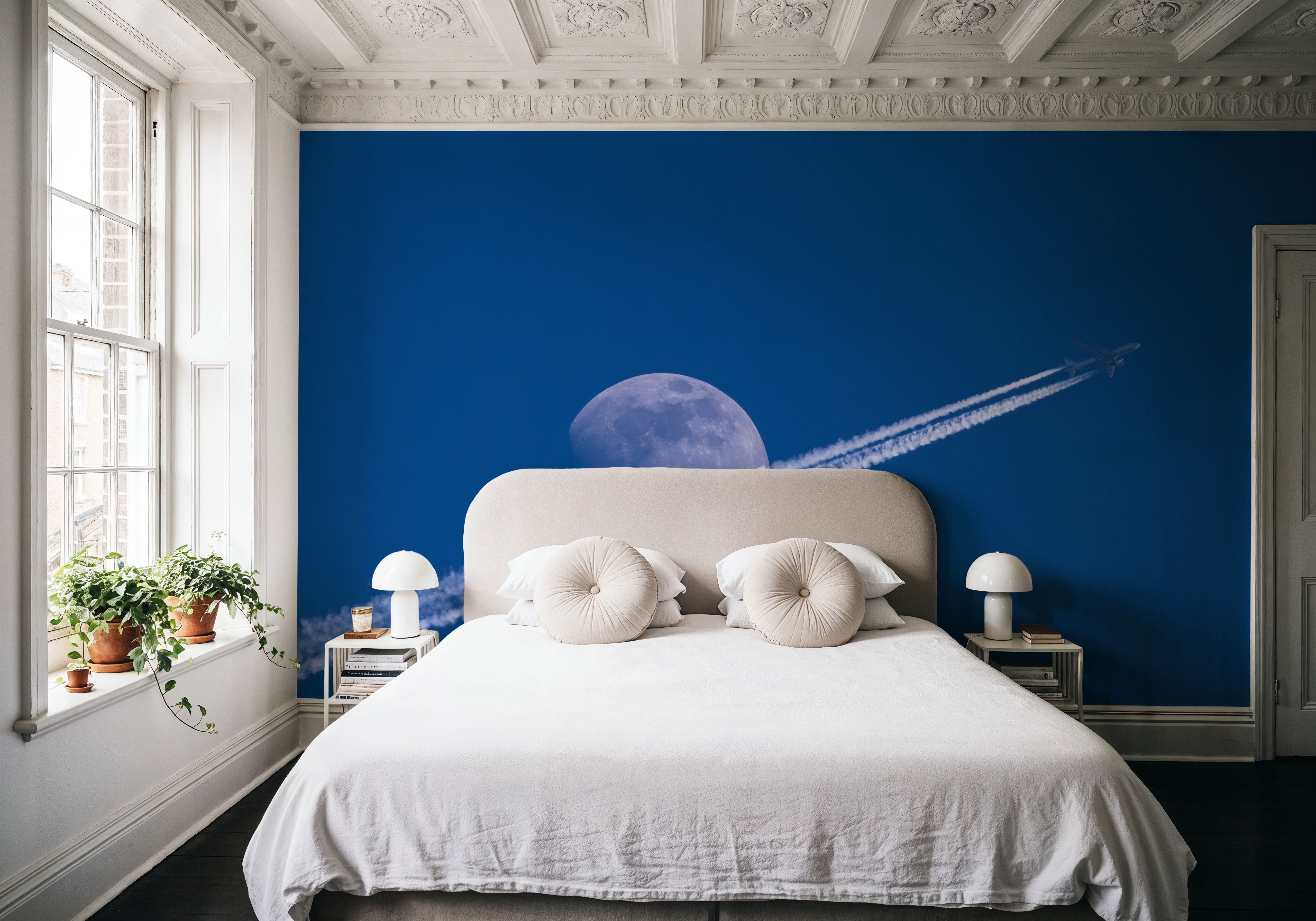 Airplane Trails and Moon