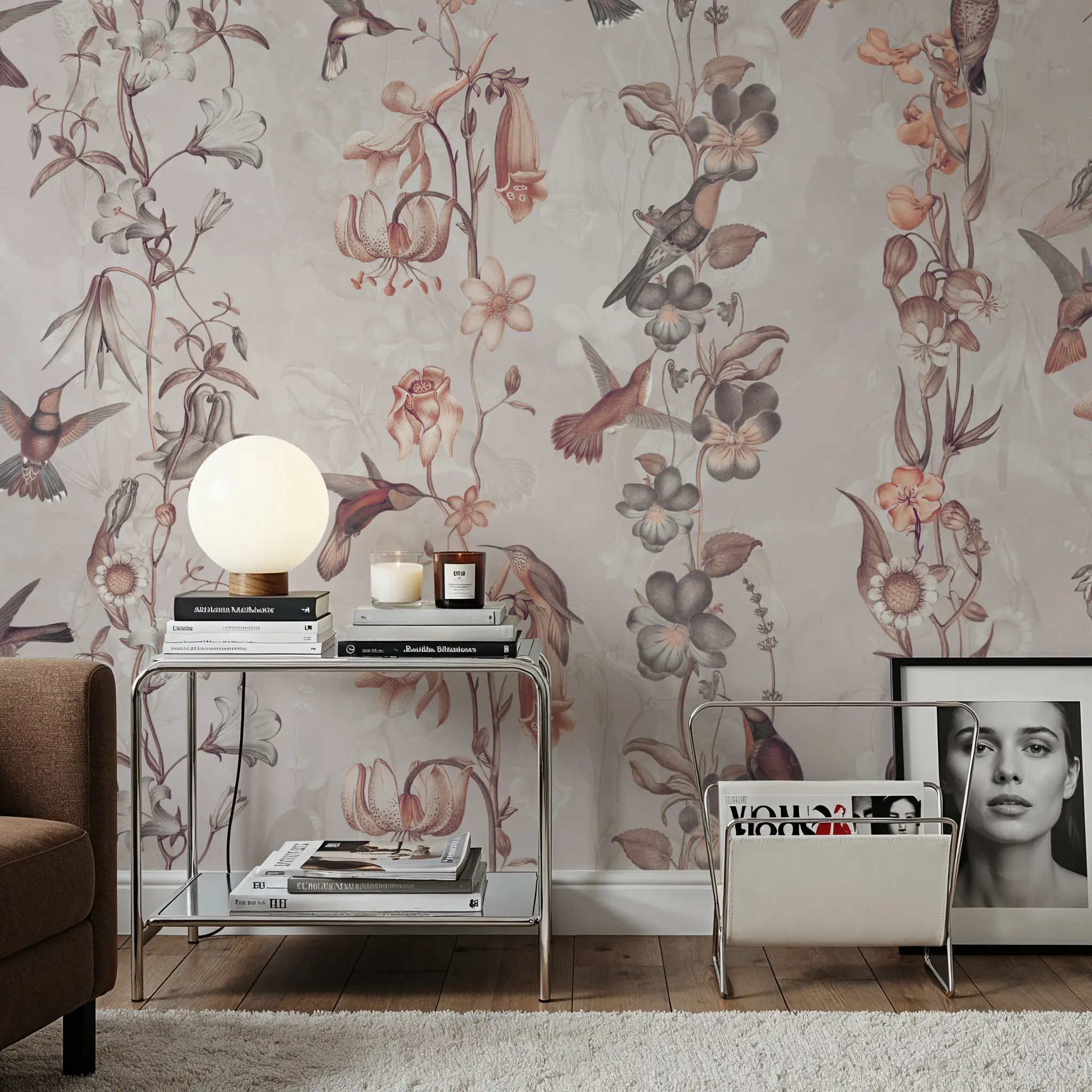 Fotobehang - Time to Eat Now - Vogels Dieren Mural - Roze - Eetkamer - Wallism België - Zelfklevend of Vliesbehang