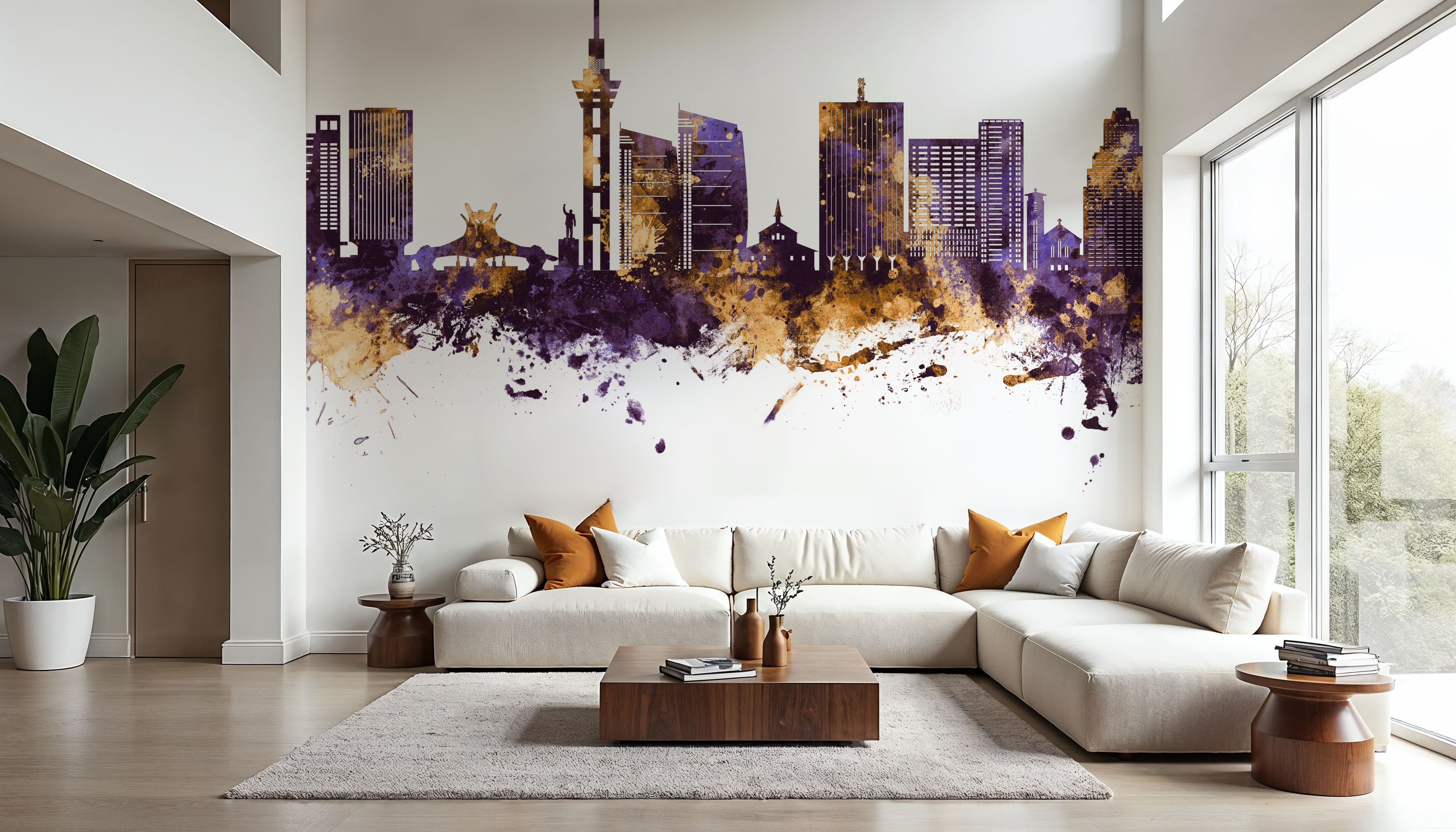 Kinshasa Skyline Purple & Gold