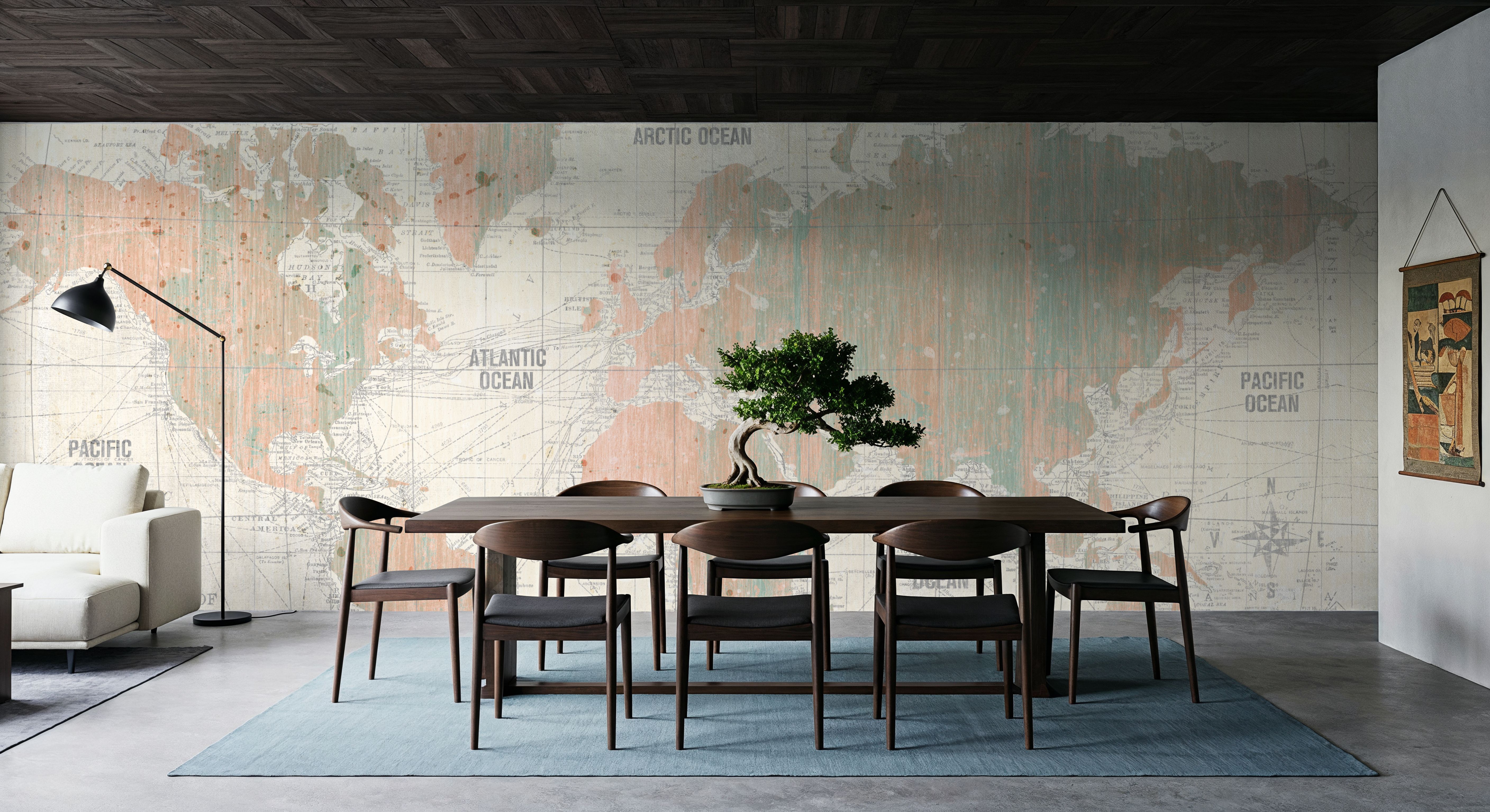 Old World Map Blush and Mint