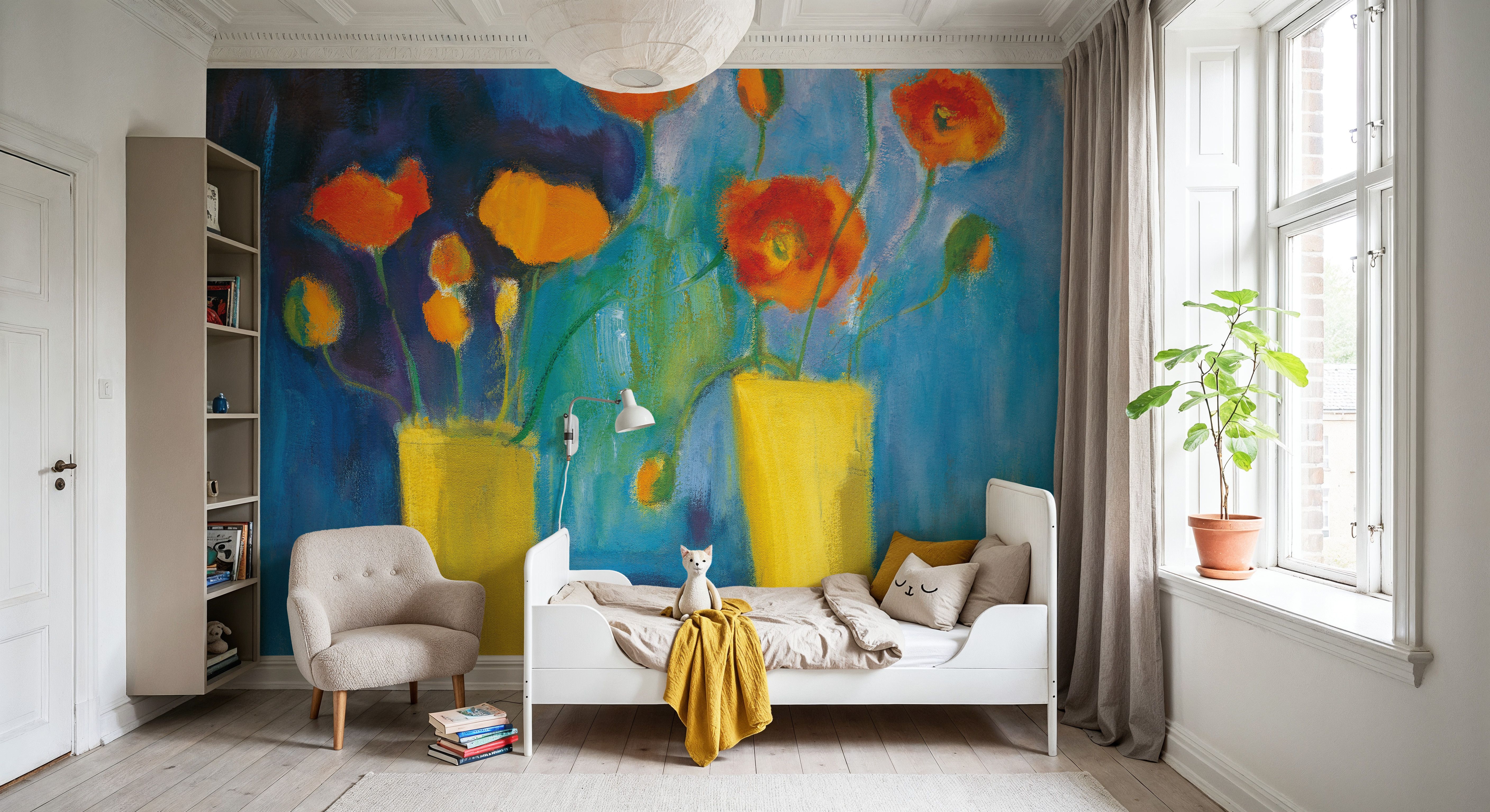 Cadmium Orange Poppies on Blue