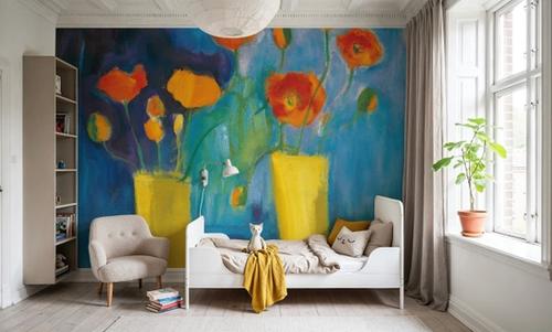 Cadmium Orange Poppies on Blue
