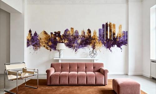 Naples Italy Skyline Purple & Gold