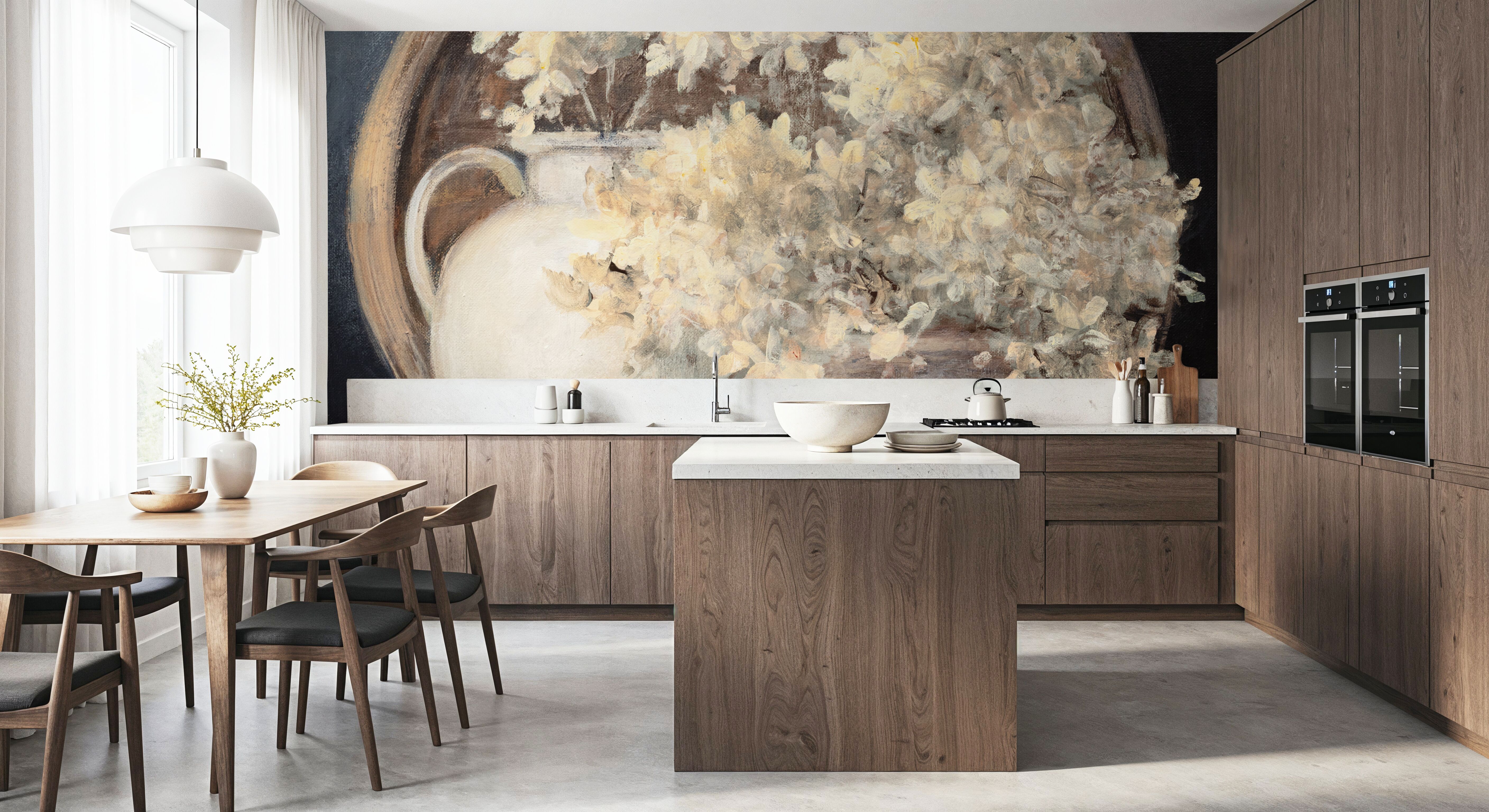 Golden Hydrangeas II White, Wallpaper