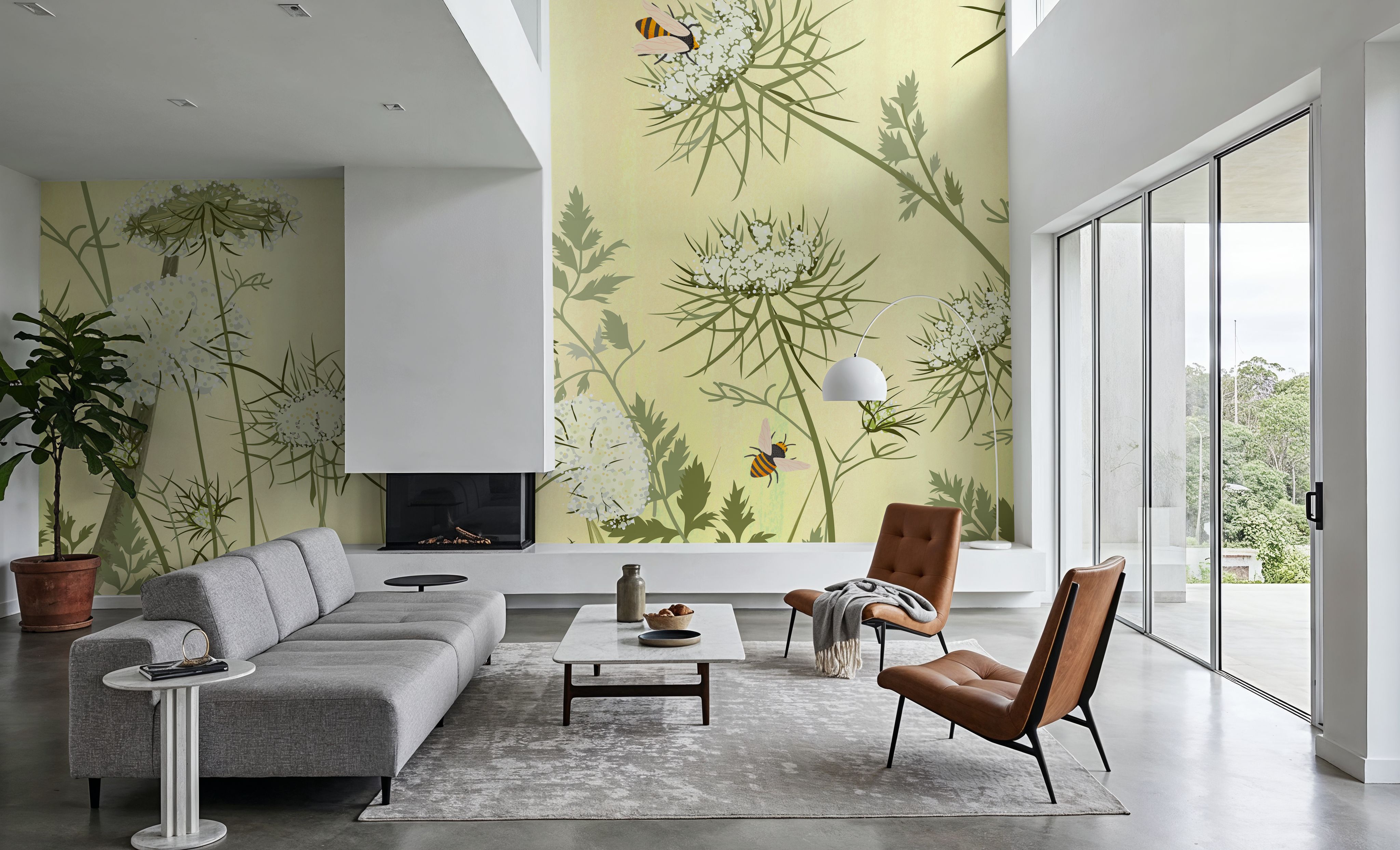 Queen Annes, Lemon, Wallpaper