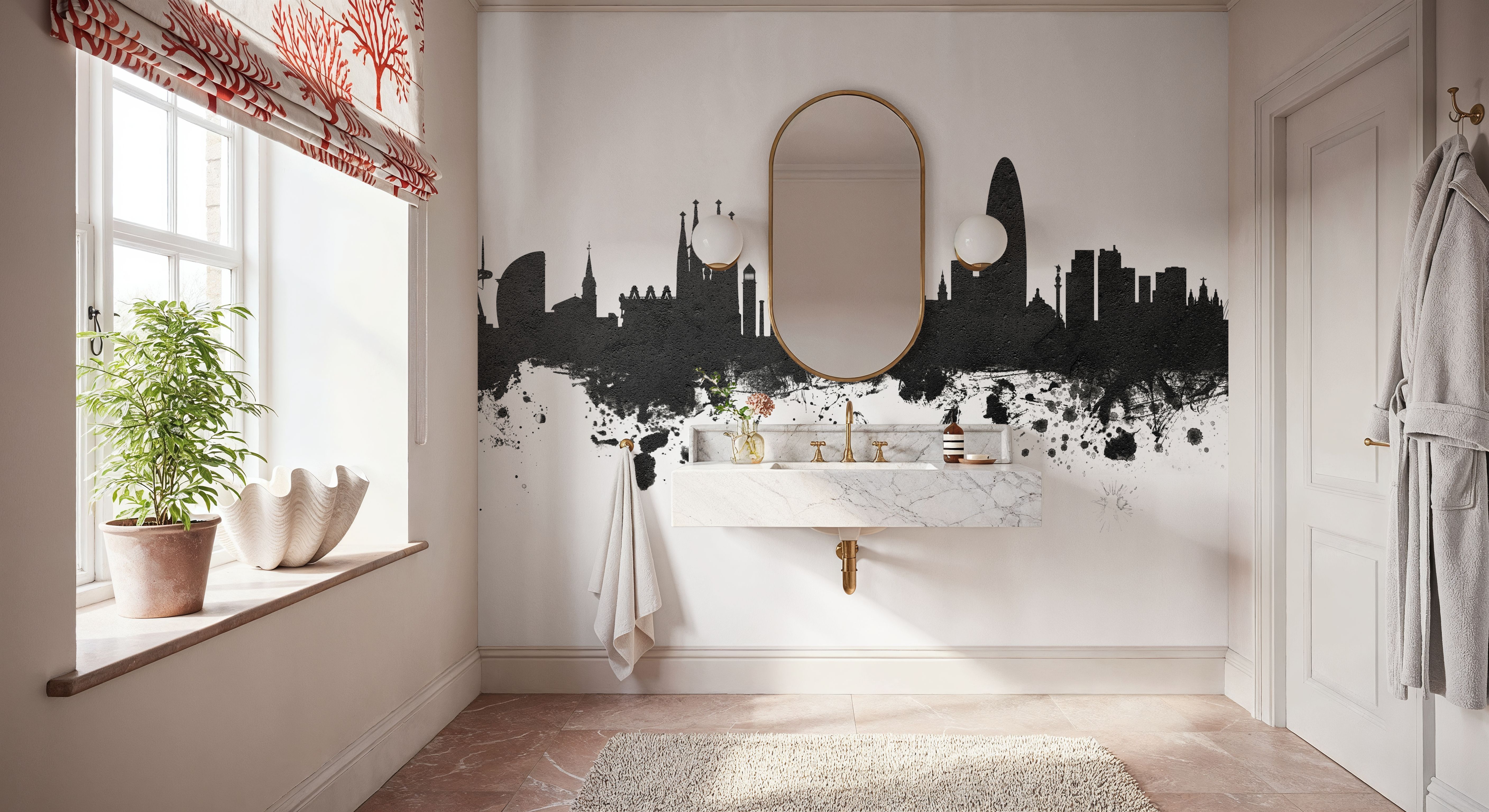 Barcelona Skyline Black & White