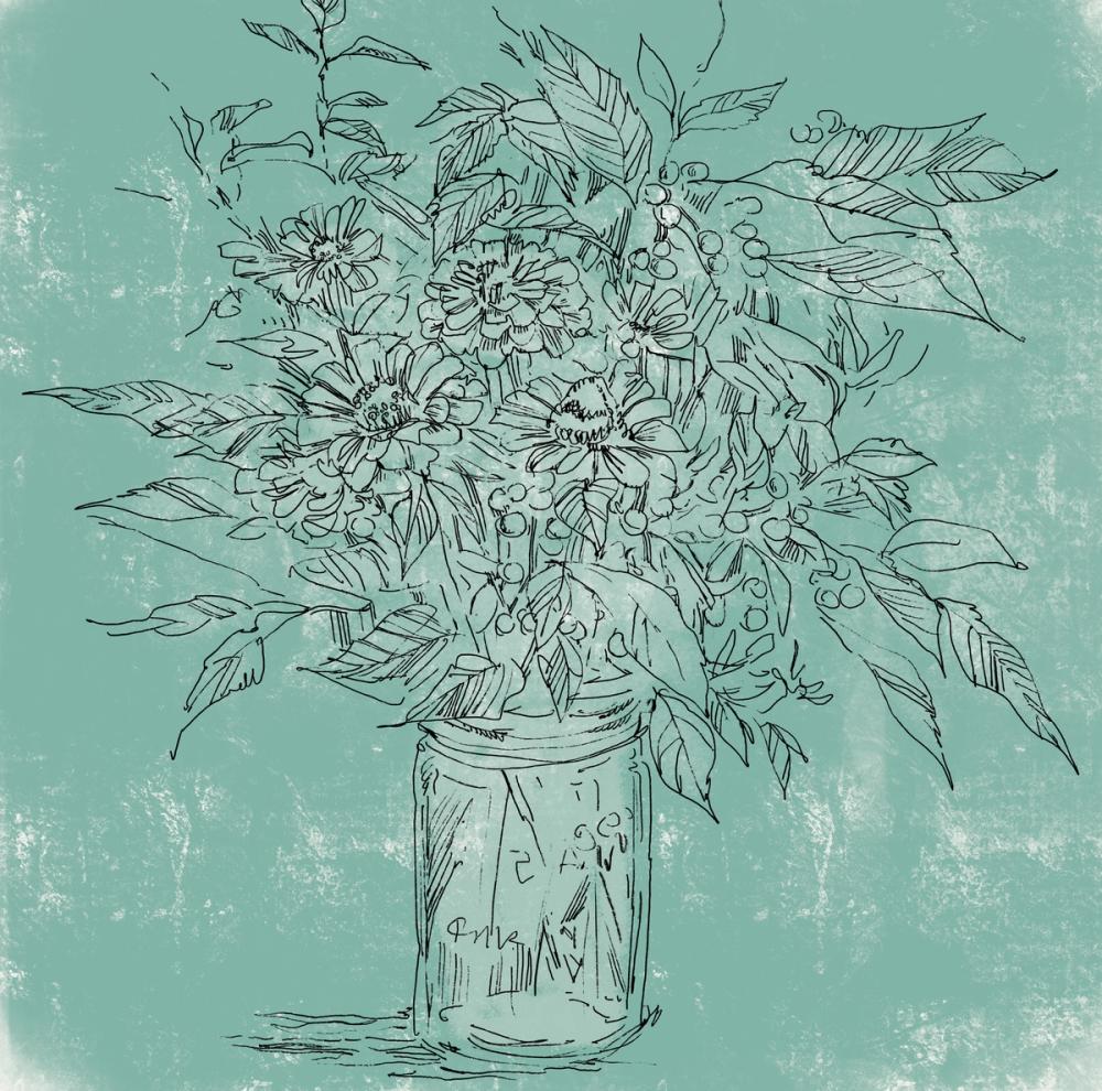 Zinnias in Glass Jar Sketch