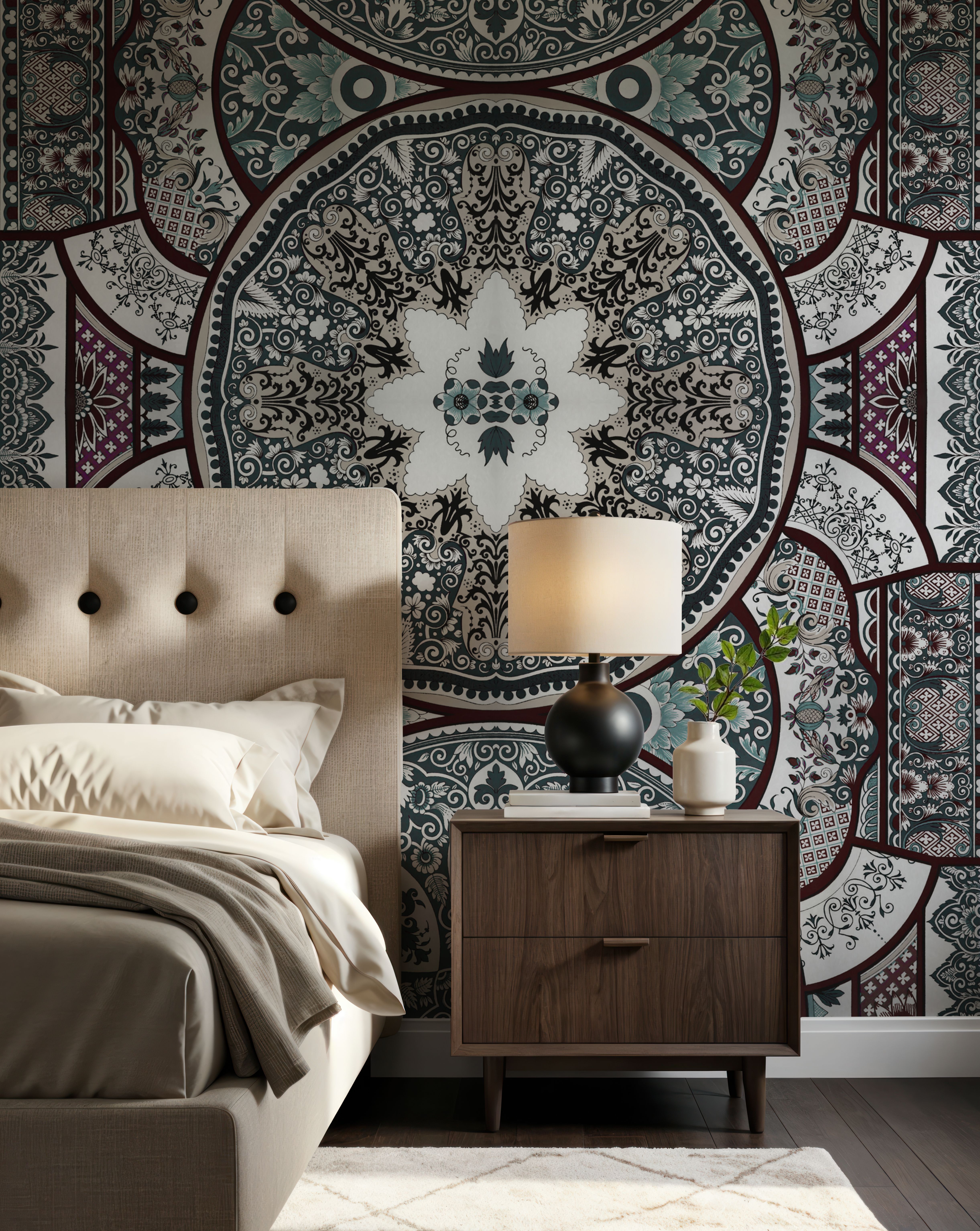 Eastern Tales, Teal & Beige