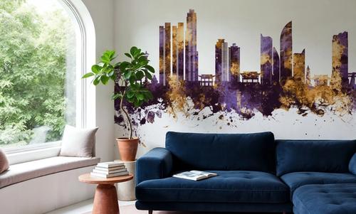 Busan South Korea Skyline Purple & Gold