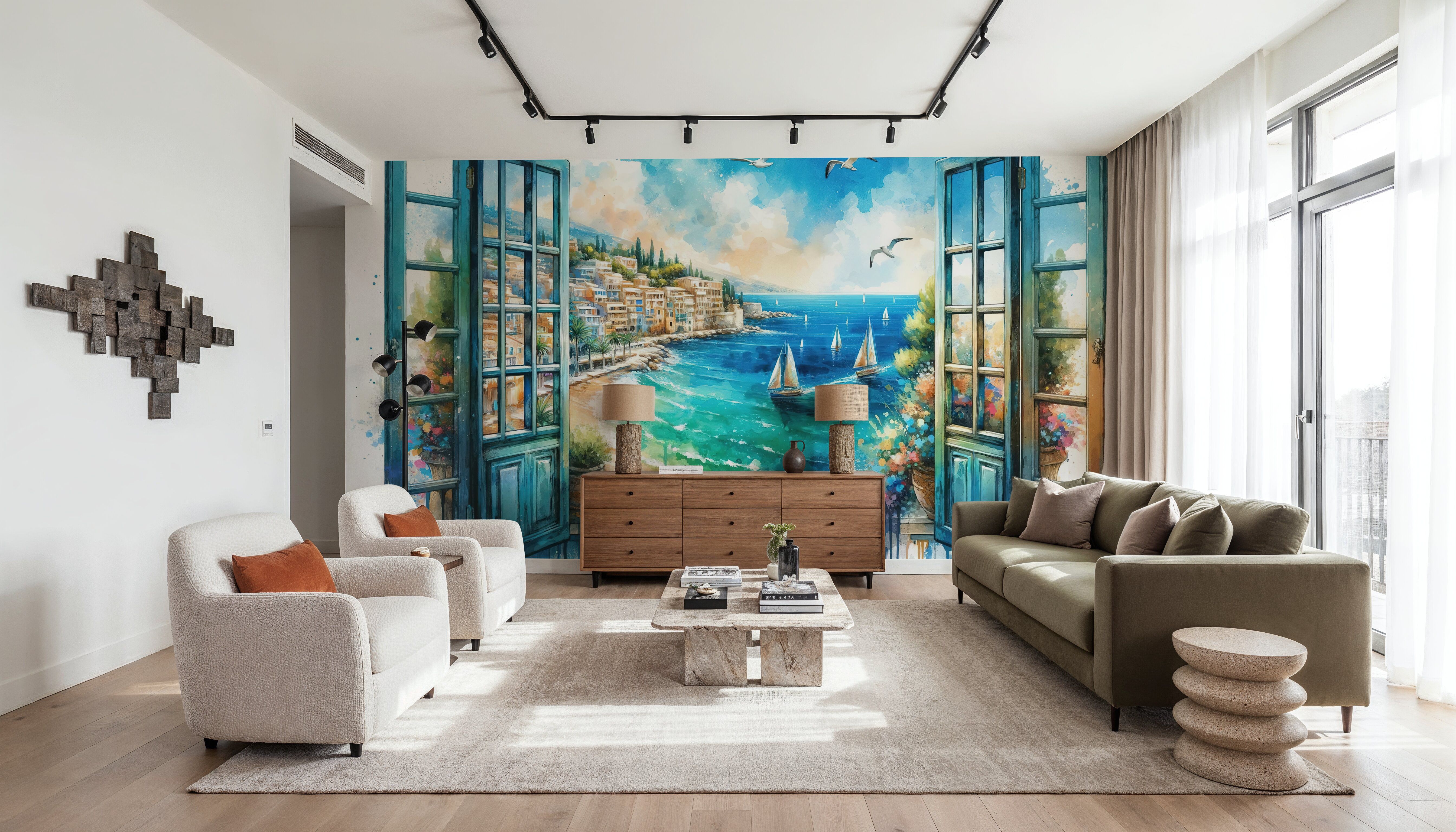 Mediterranean Coastline through Open Window