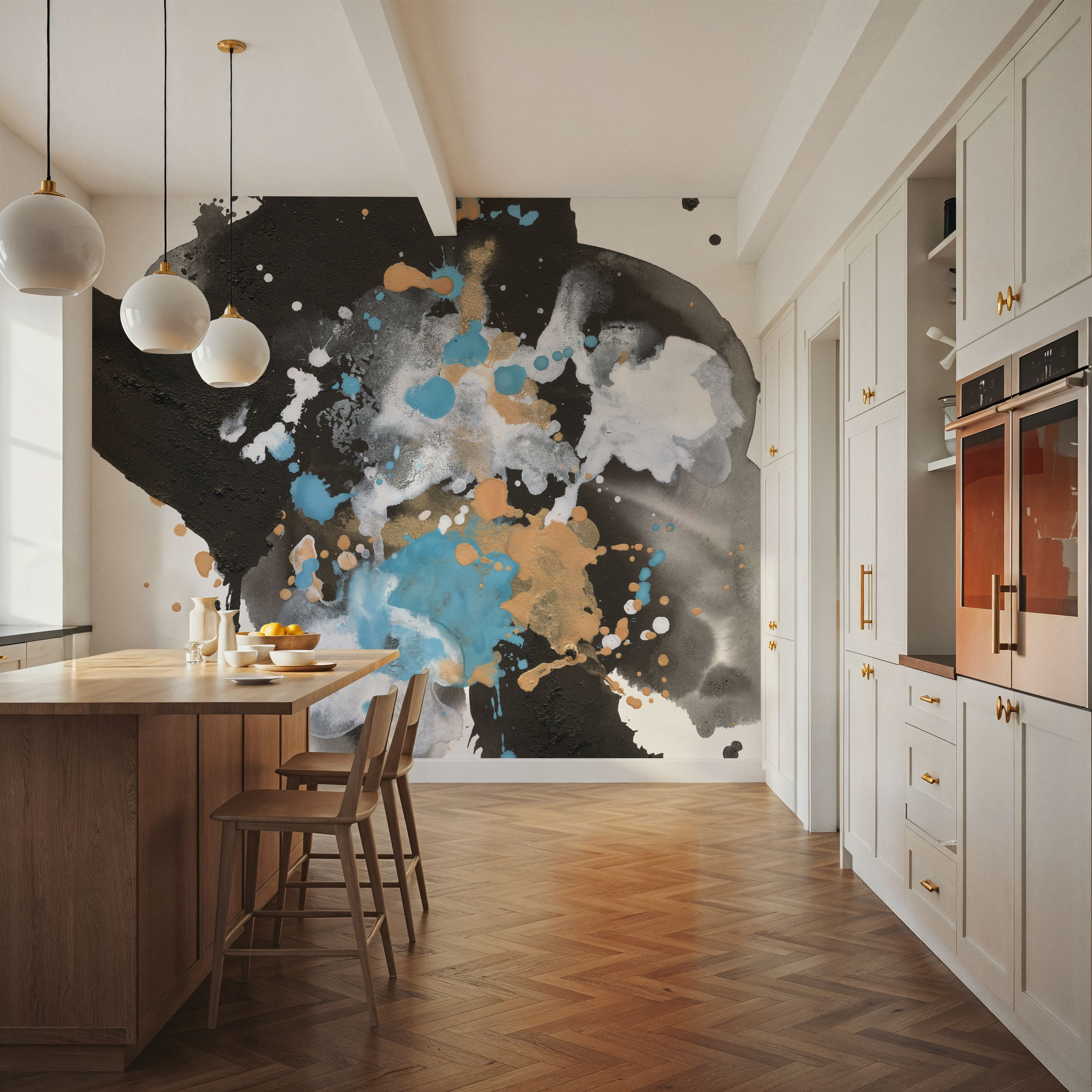 Wall Mural - Teal Chaos I - Abstract Contemporary mural wallpaper - Living room - Wallism US - Premium, Textured or Peel & Stick