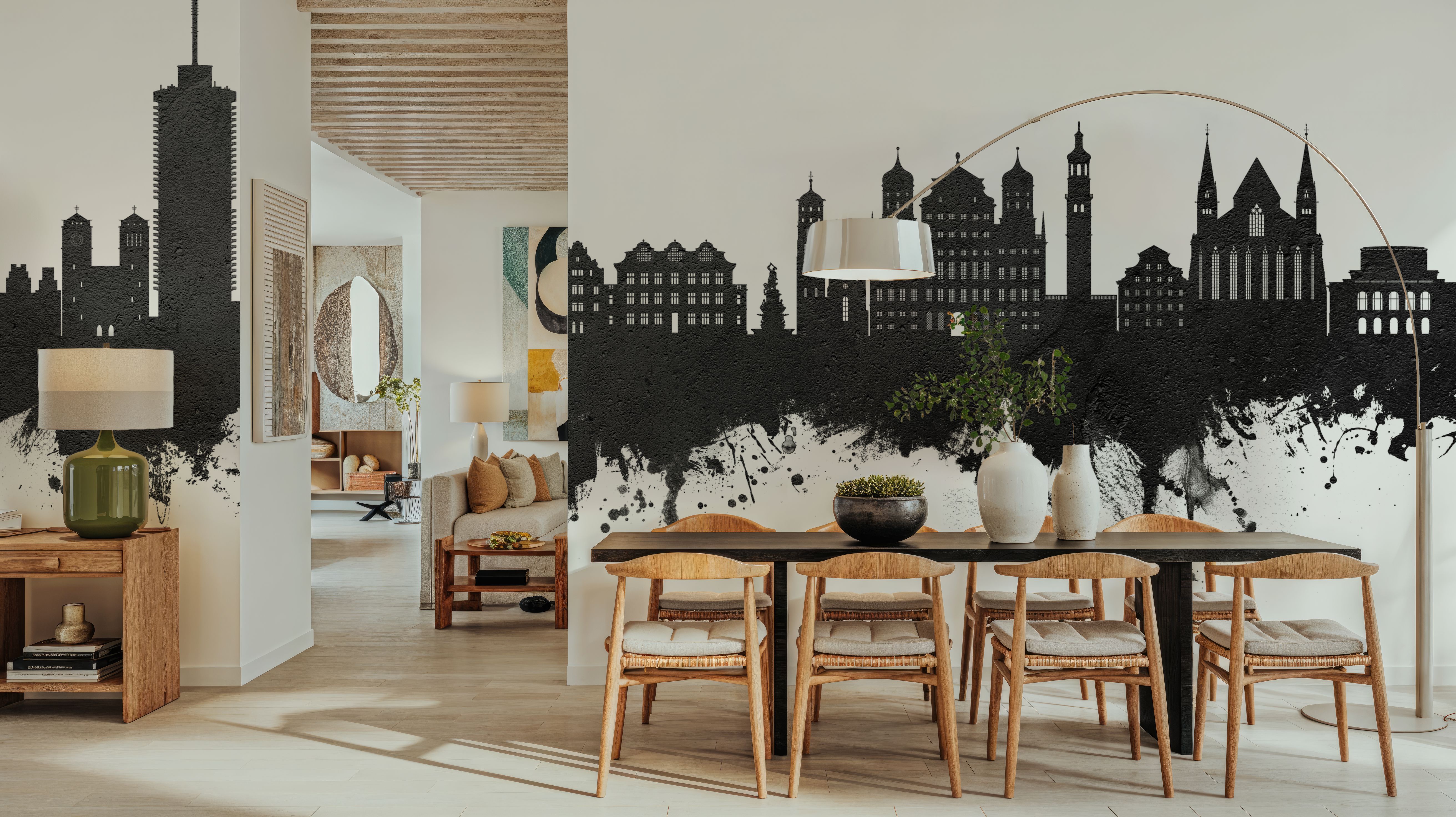 Augsburg Germany Skyline Black & White, Tapeten