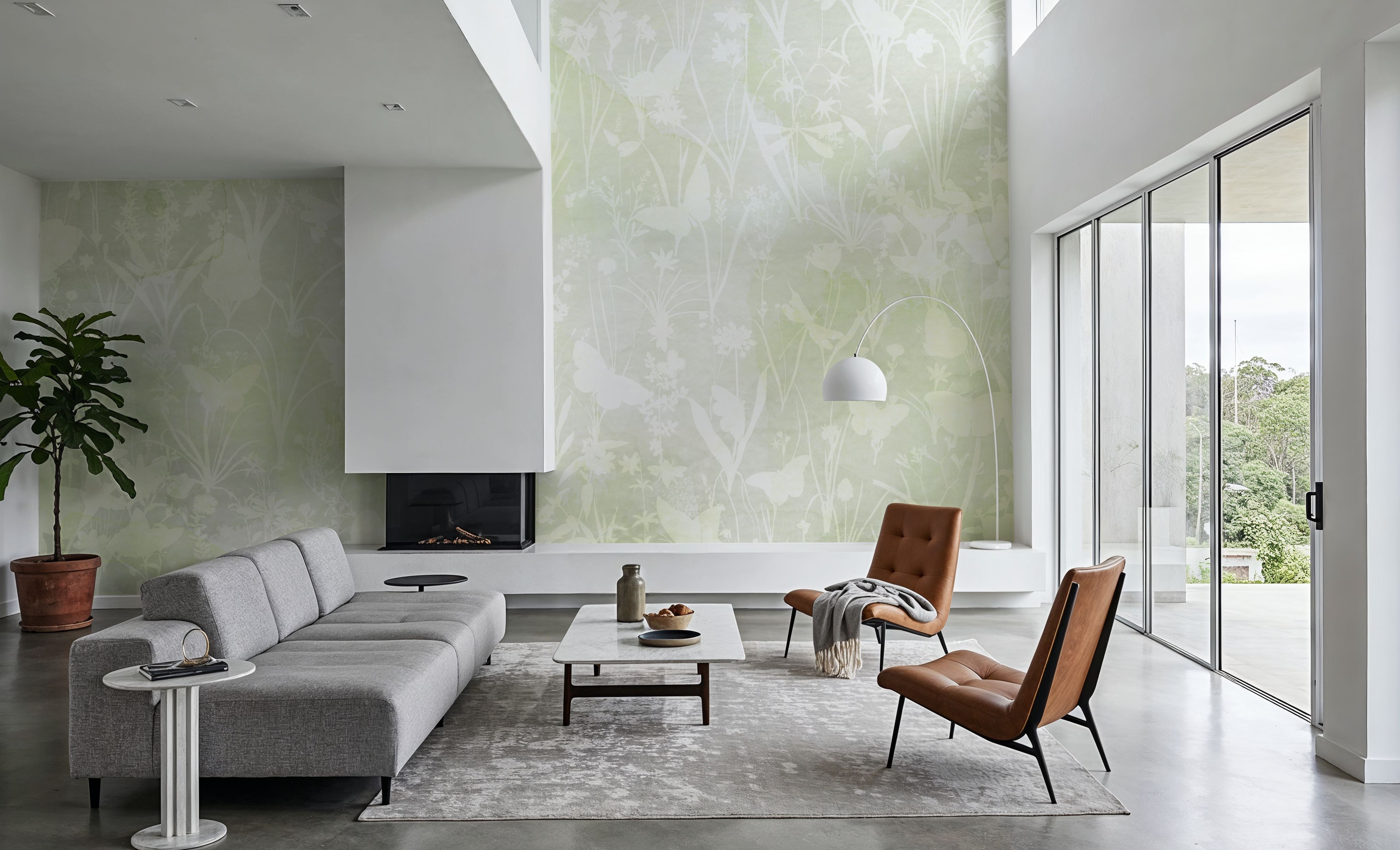 Herbals and Butterflies Double Silhouette Spring Green