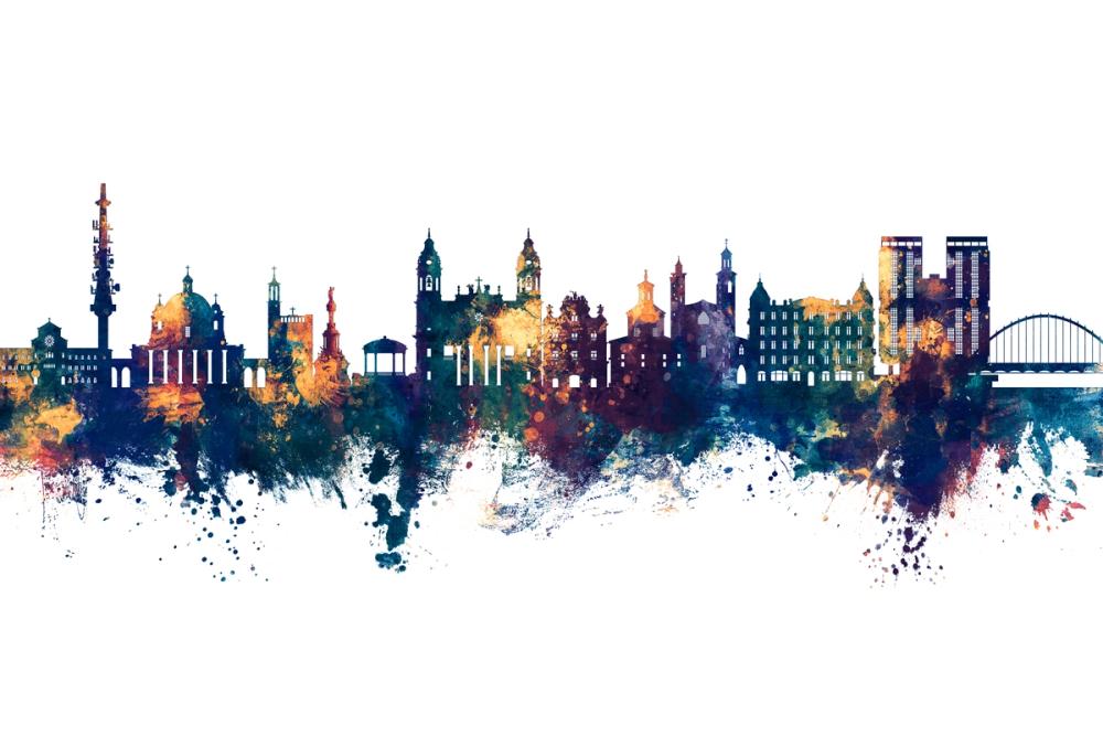 Pamplona Spain Skyline Blue & Bronze