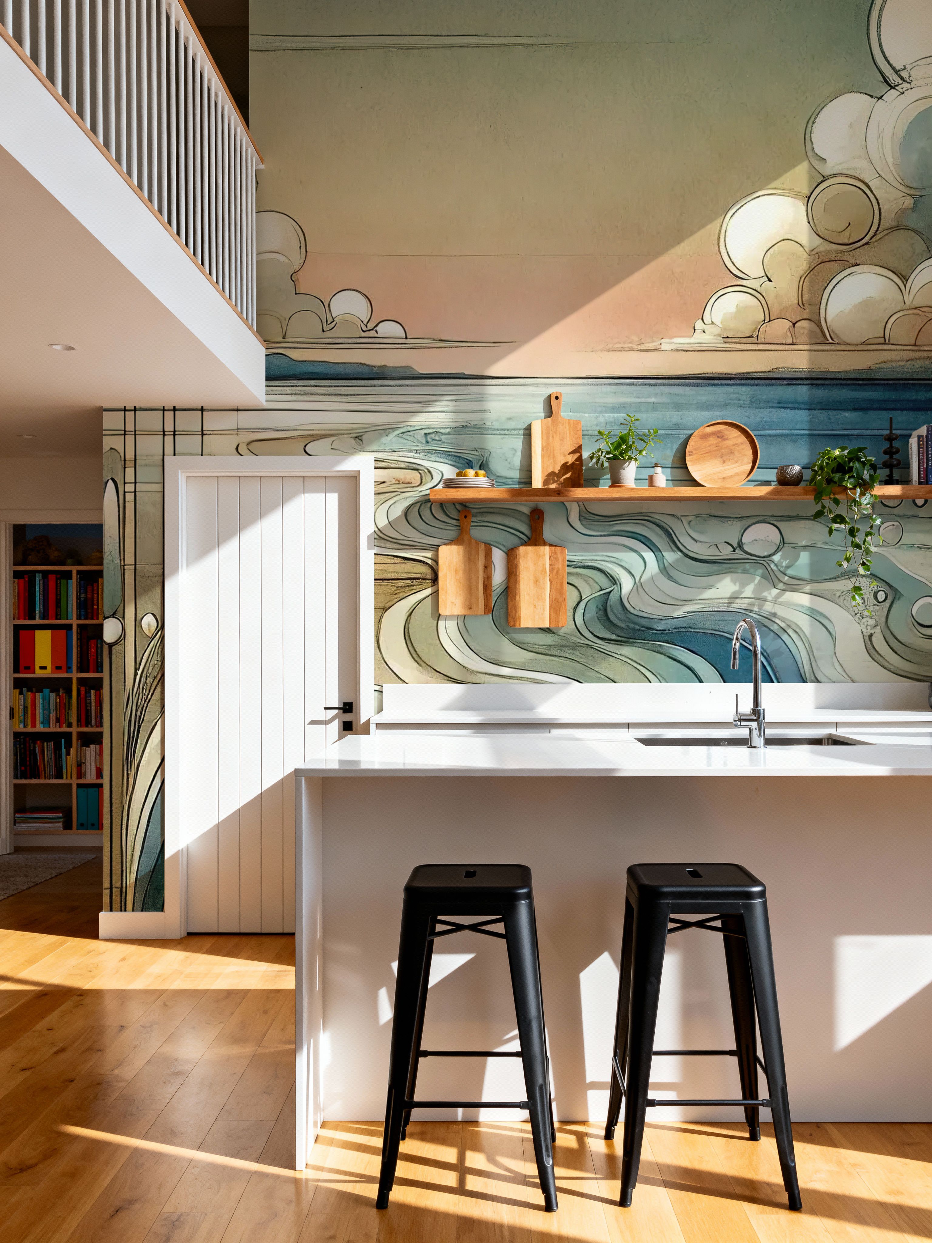 Abstract Coastal Dusk in Art Deco