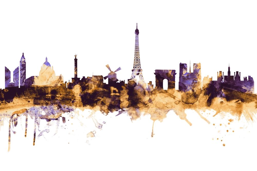 Paris Skyline Purple & Gold