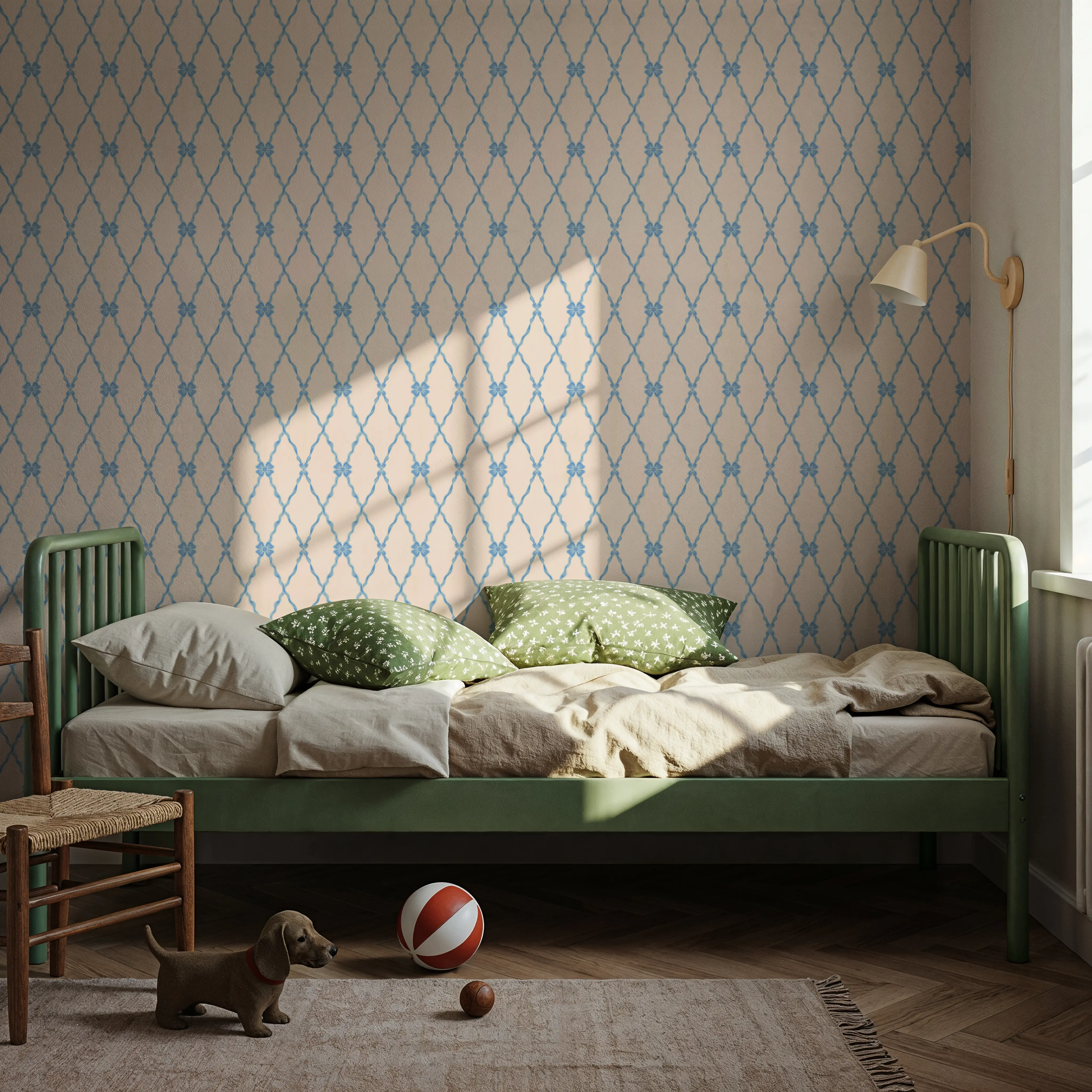 Wallpaper - French Country Style Argyle, Fresh Blue - Trellis - Blue - Kids' Room - Wallism UK - Peel & Stick or Paste-the-Wall