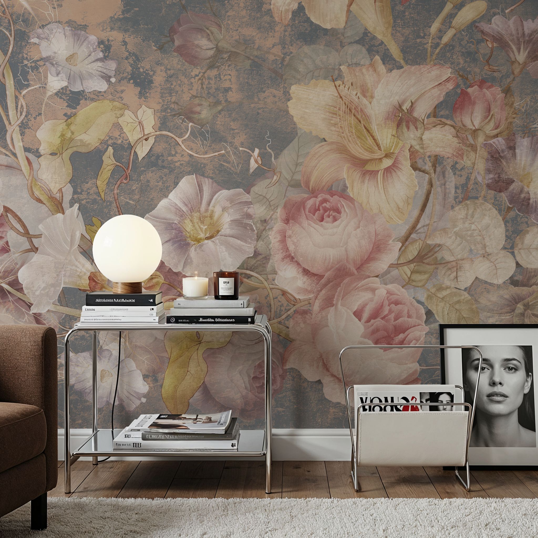 Wall Mural - Floral Grunge Singing - Chintz Nature mural wallpaper - Offices - Wallism US - Premium, Textured or Peel & Stick