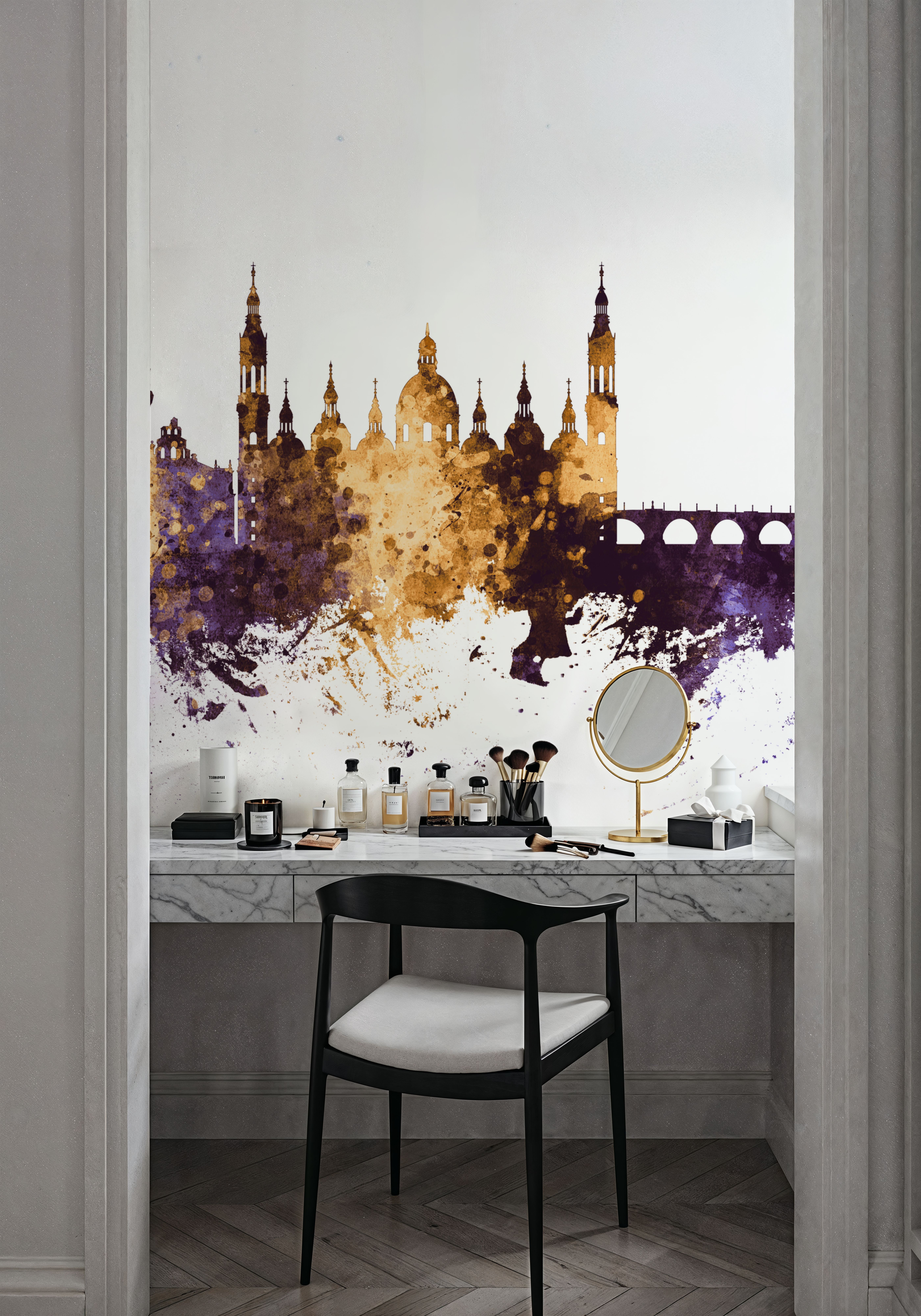Zaragoza Spain Skyline Purple & Gold