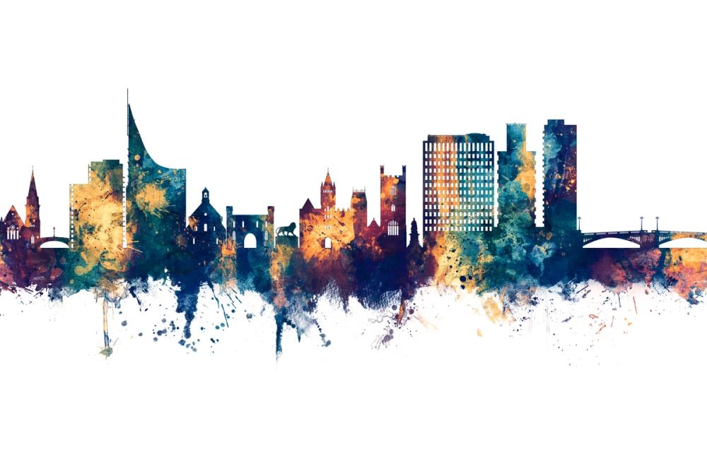 Reading England Skyline Blue & Bronze