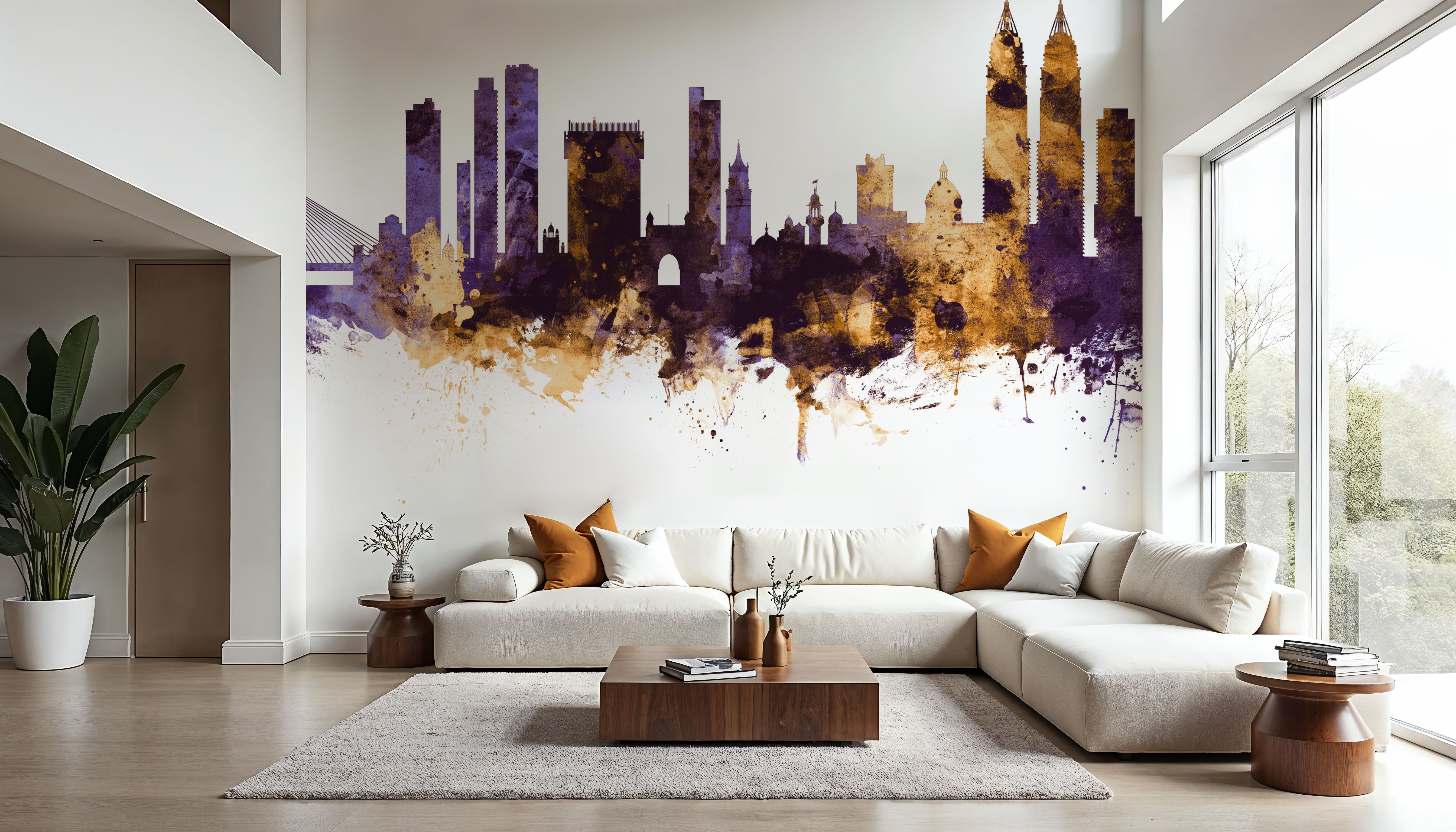 Fotomurale - Mumbai Skyline India Bombay Purple & Gold - Astratti - Uffici - Wallism Italia - Incollare al muro o Autoadesivo