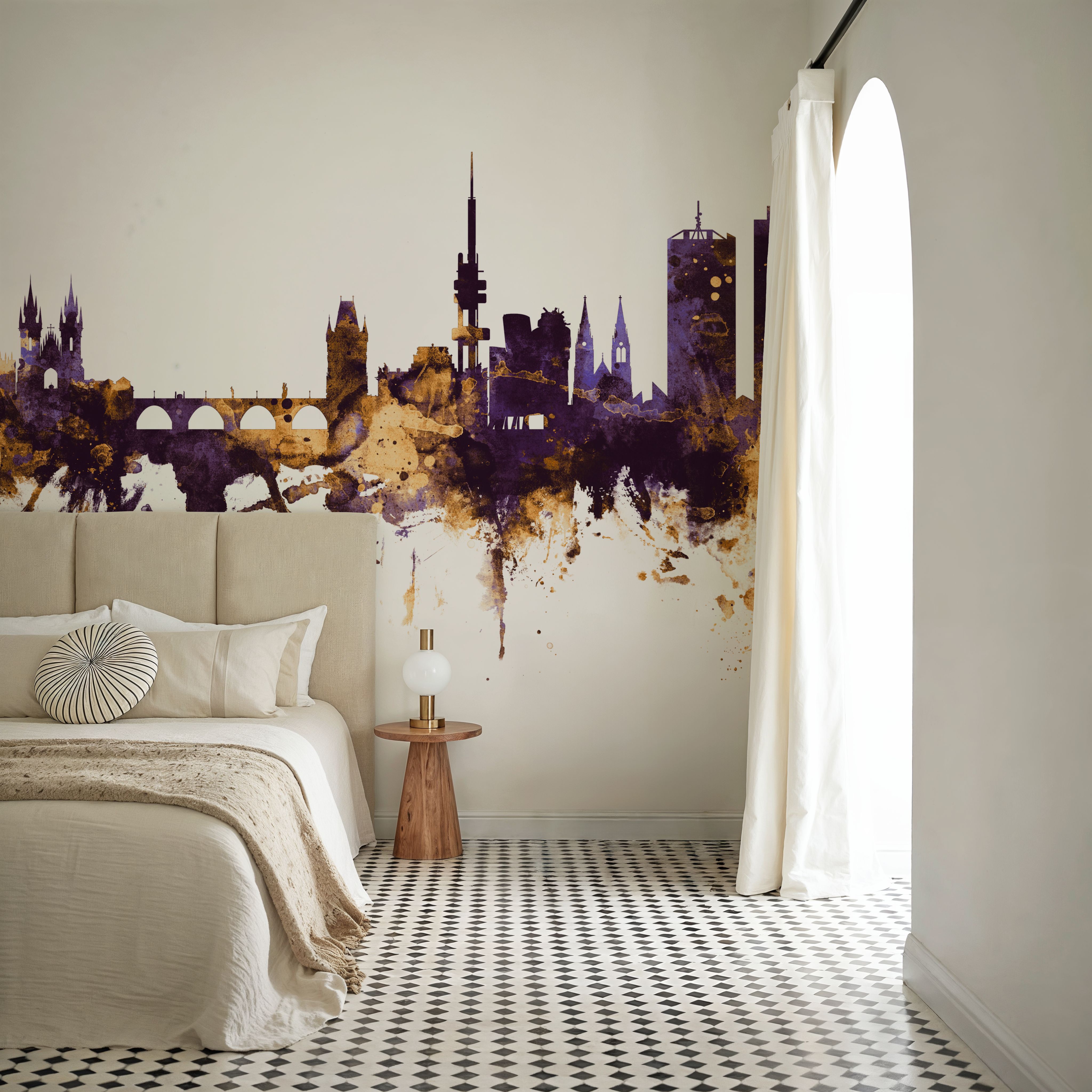 Prague (Praha) Czech Reublic Skyline Purple & Gold