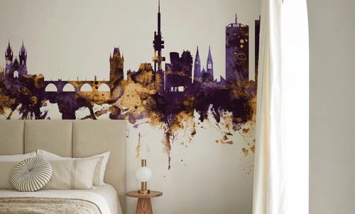 Prague (Praha) Czech Reublic Skyline Purple & Gold