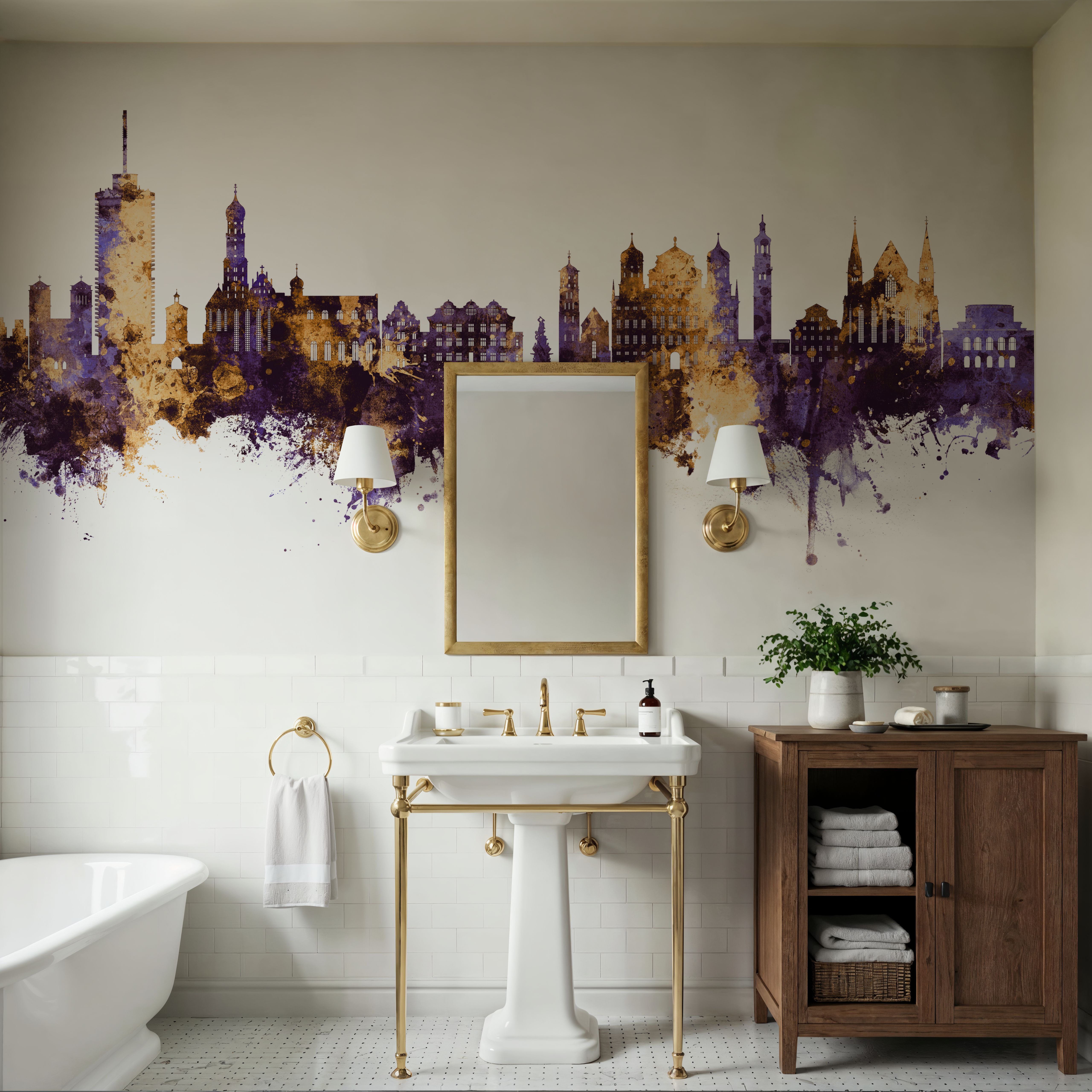 Augsburg Germany Skyline Purple & Gold