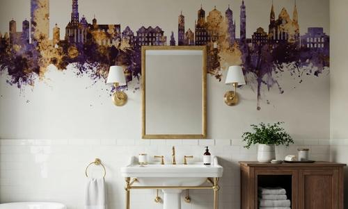 Augsburg Germany Skyline Purple & Gold