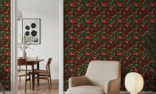 Indial Floral, Vermilion on Midnight