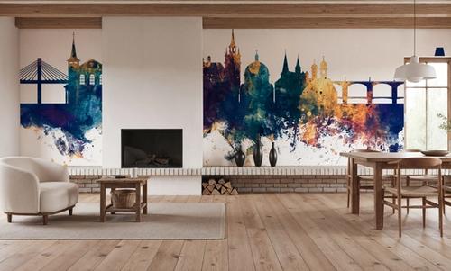 Fribourg Switzerland Skyline Blue & Bronze