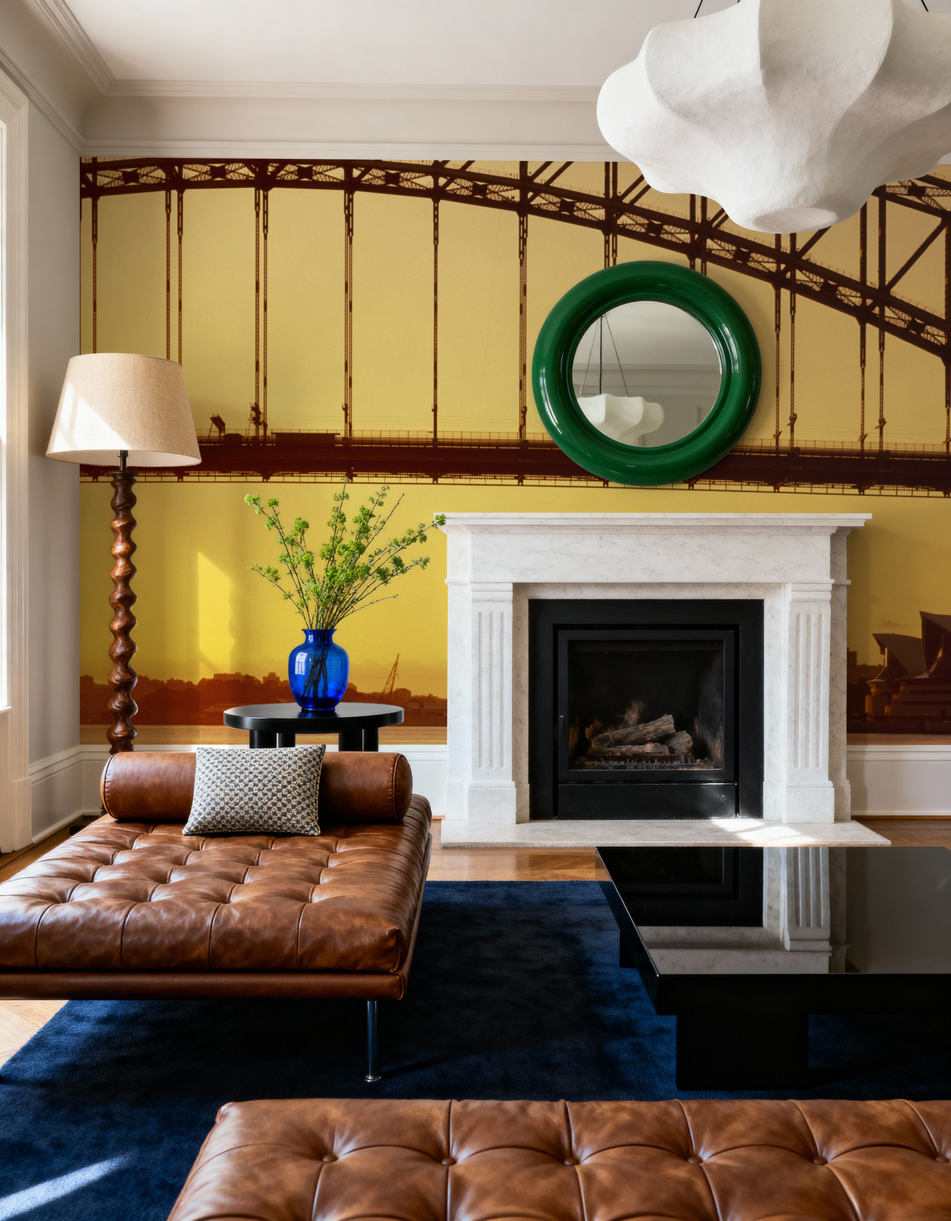 Valokuvatapetti - Golden Crossing - Arkkitehtuuri Matkailu ja maamerkit valokuvatapetti - Keltainen - Olohuone - Wallism Suomi