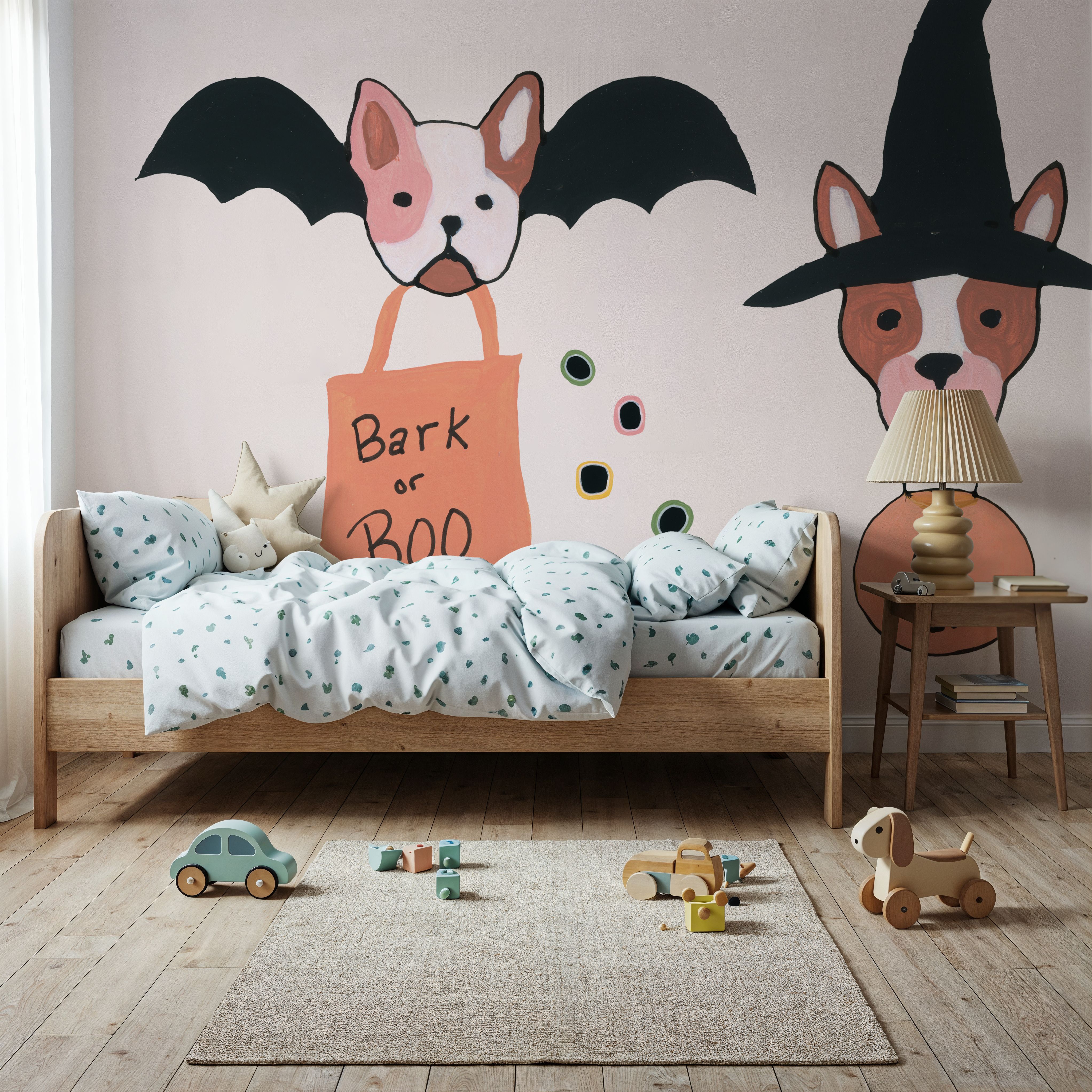 Wall Mural - Lick or Treat IX - Holiday Animals mural wallpaper - Orange - Kids' Room - Wallism US - Premium, Textured or Peel & Stick