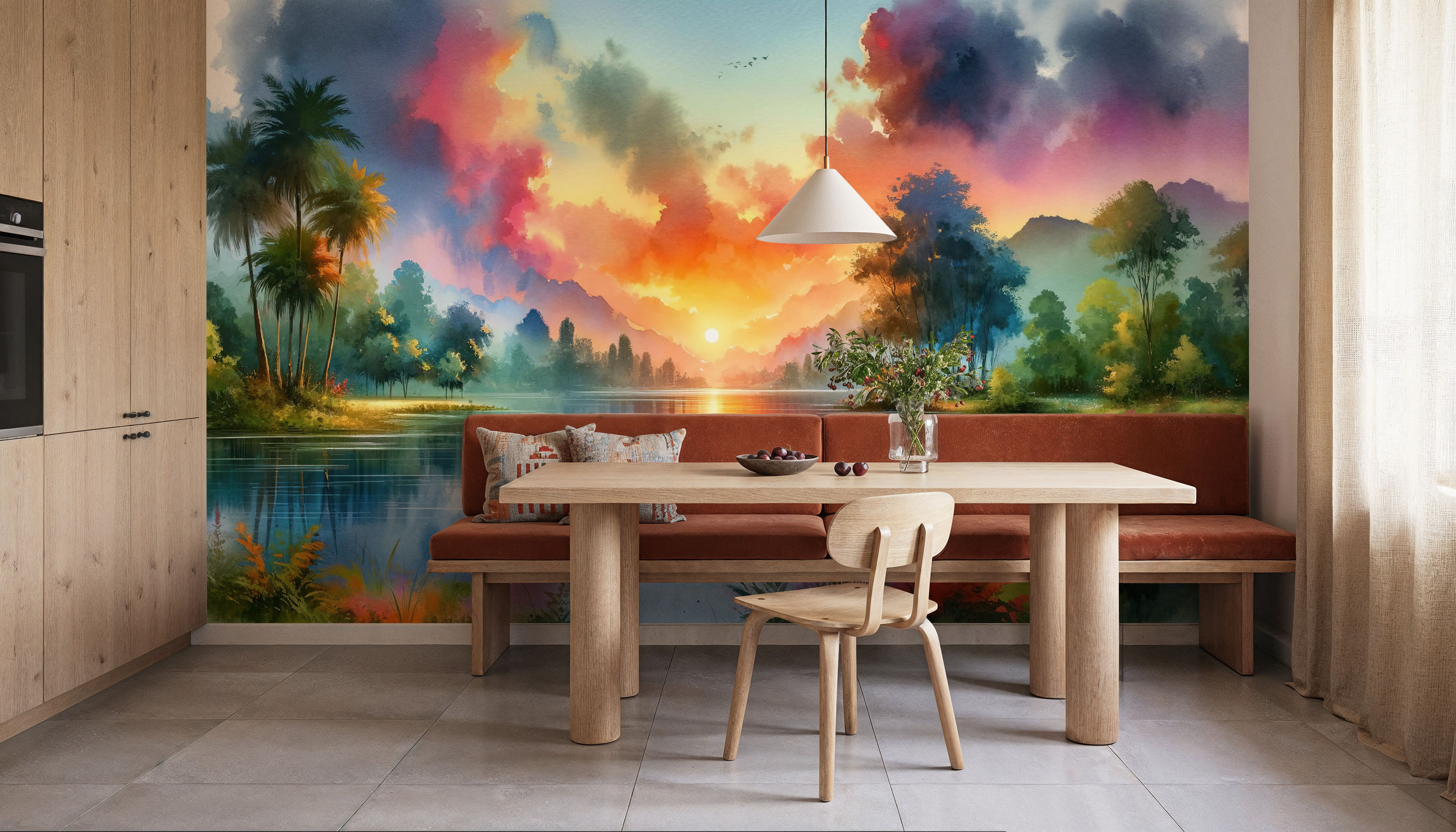 Vibrant Sunset Over Serene Lake