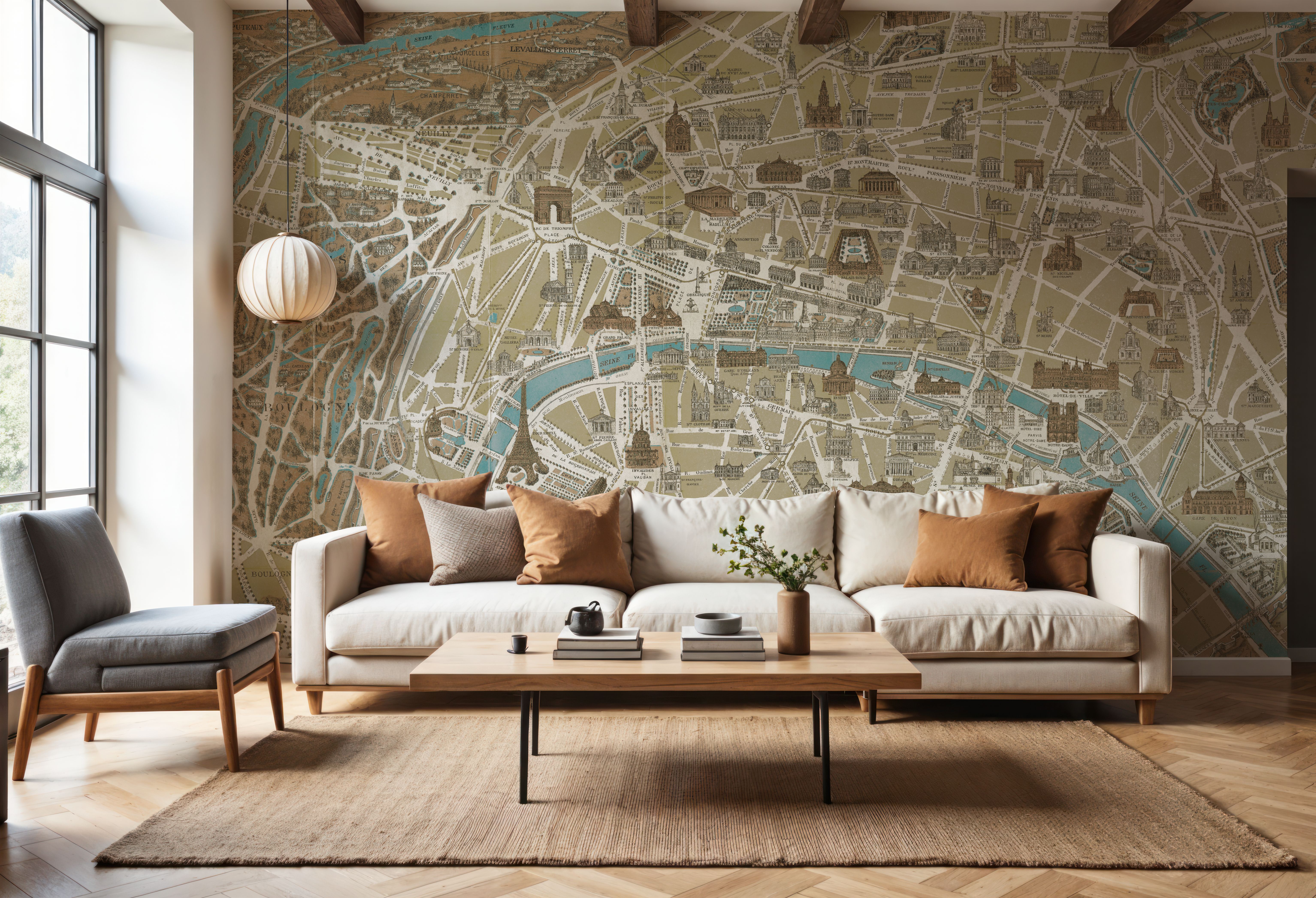 Monuments of Paris Map Blue, Wallpaper