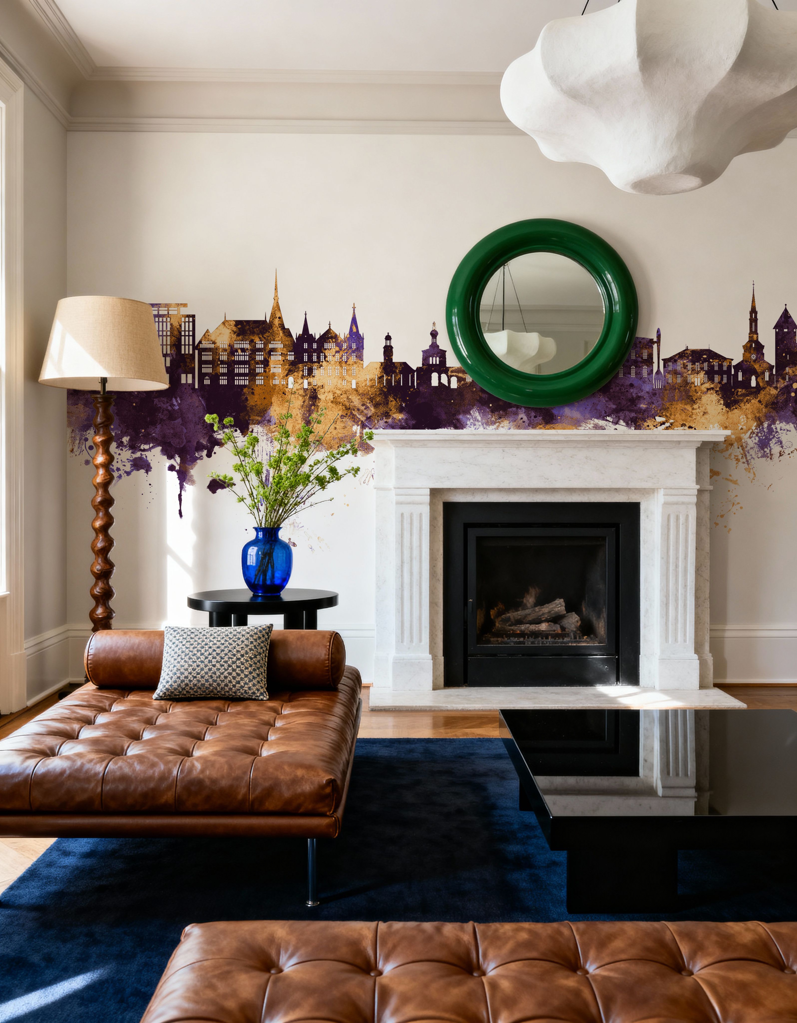 Vevey Switzerland Skyline Purple & Gold