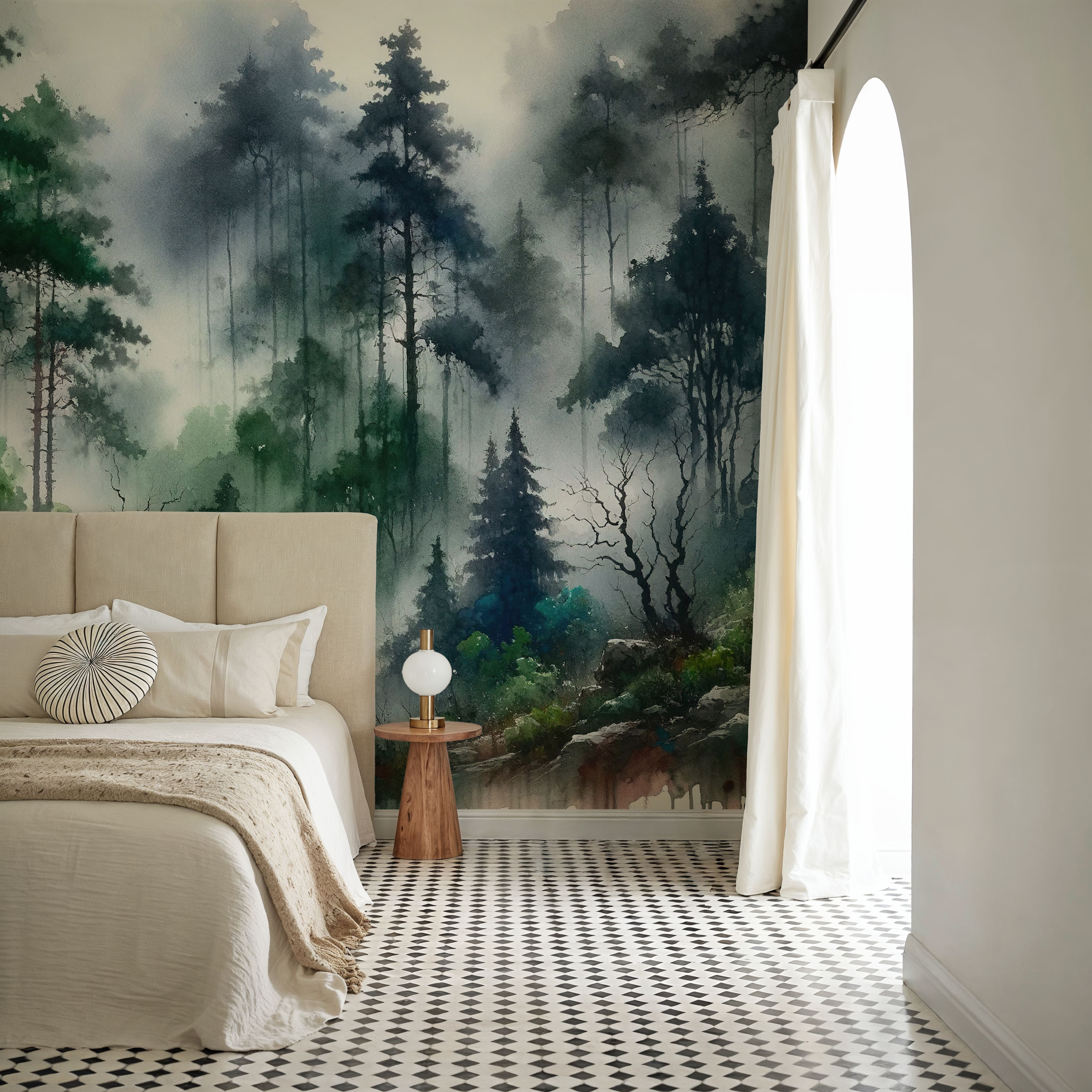 Foggy Lush Forest with Dense Trees