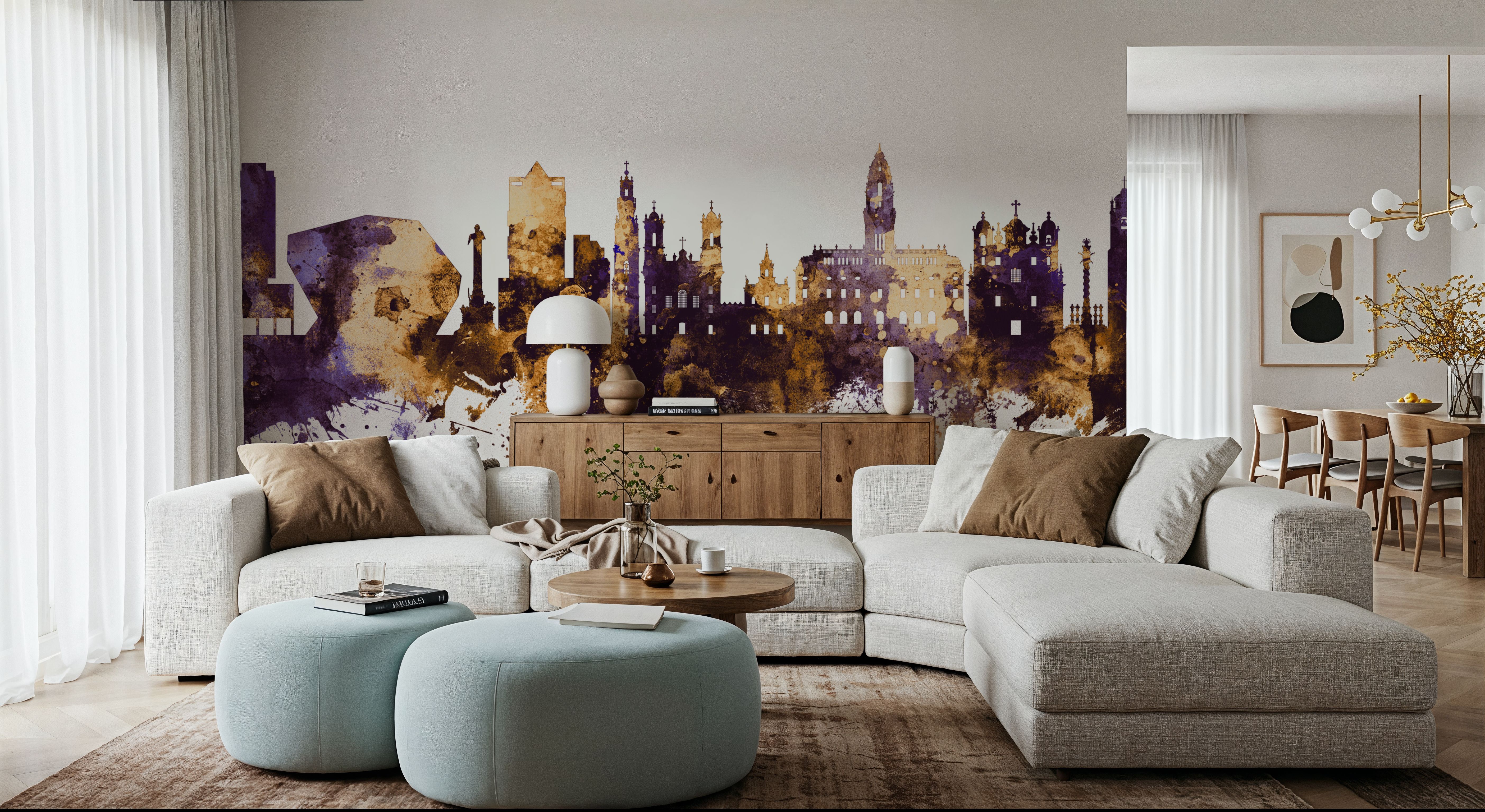 Porto Portugal Skyline Purple & Gold, Tapet
