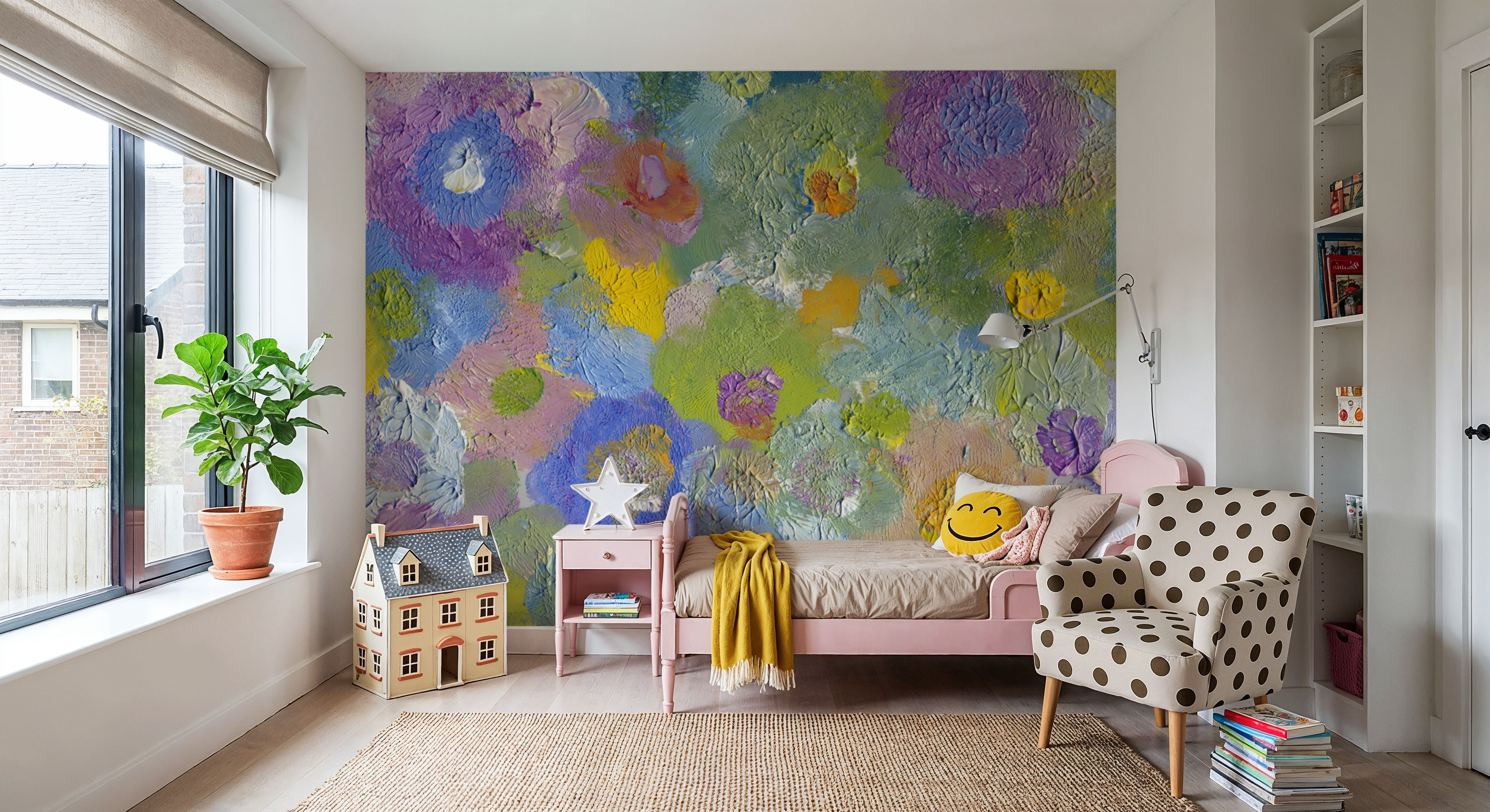 Happy Oil Painted Flowers, Blue & Purple