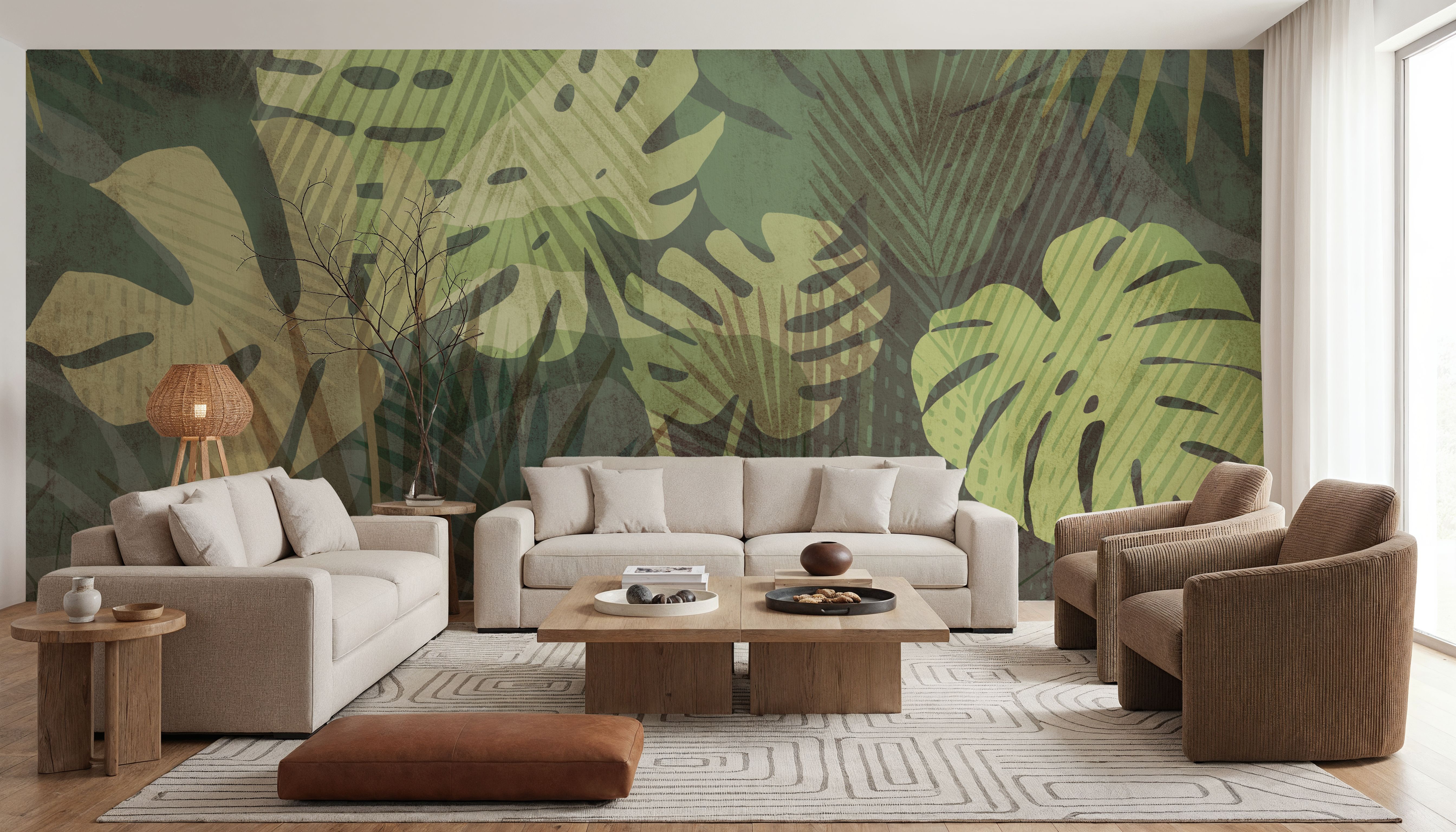 Big Monstera Leaves, Olive, Tapeten