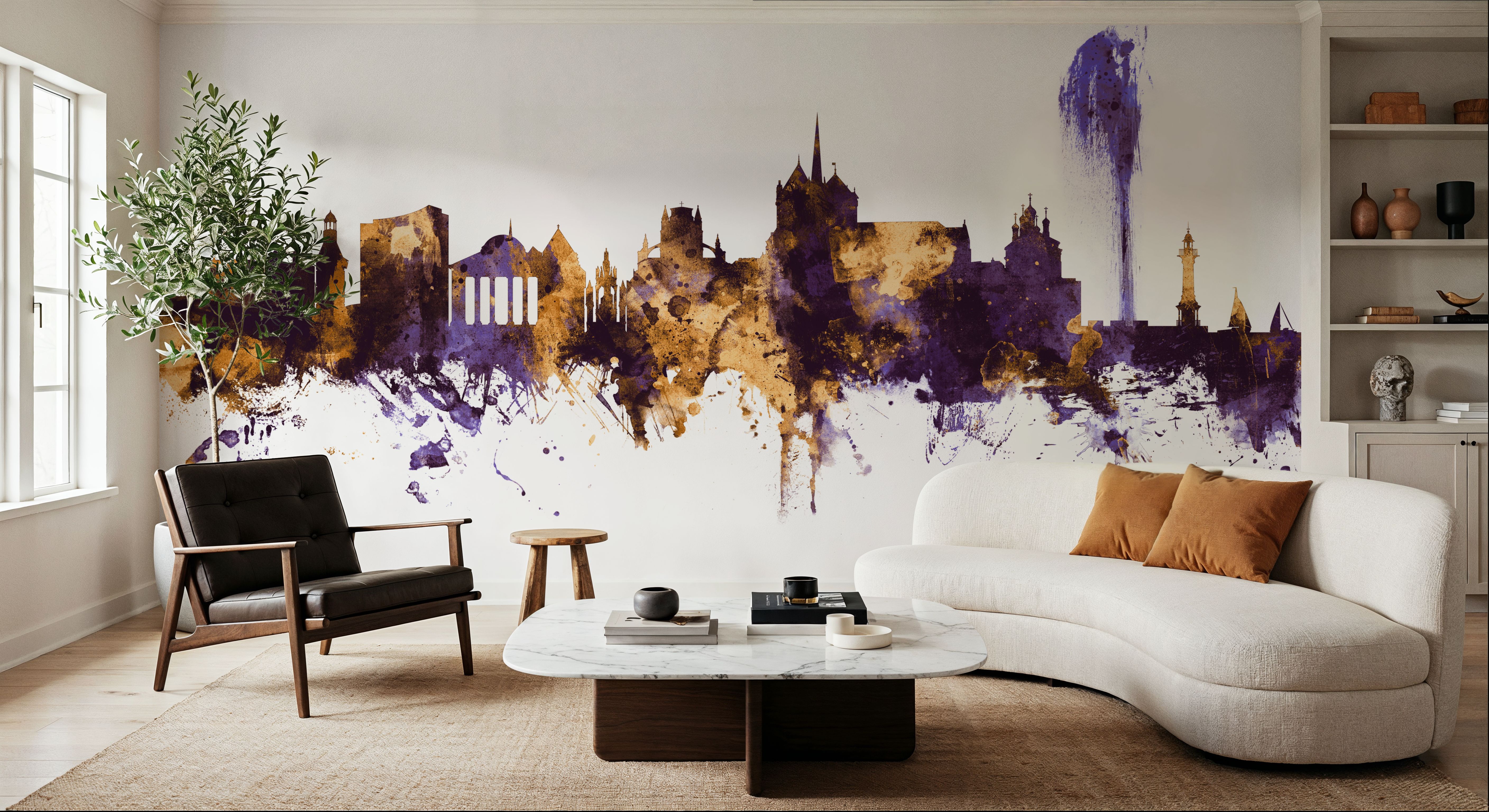 Geneva Switzerland Skyline Purple & Gold 