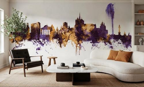 Geneva Switzerland Skyline Purple & Gold