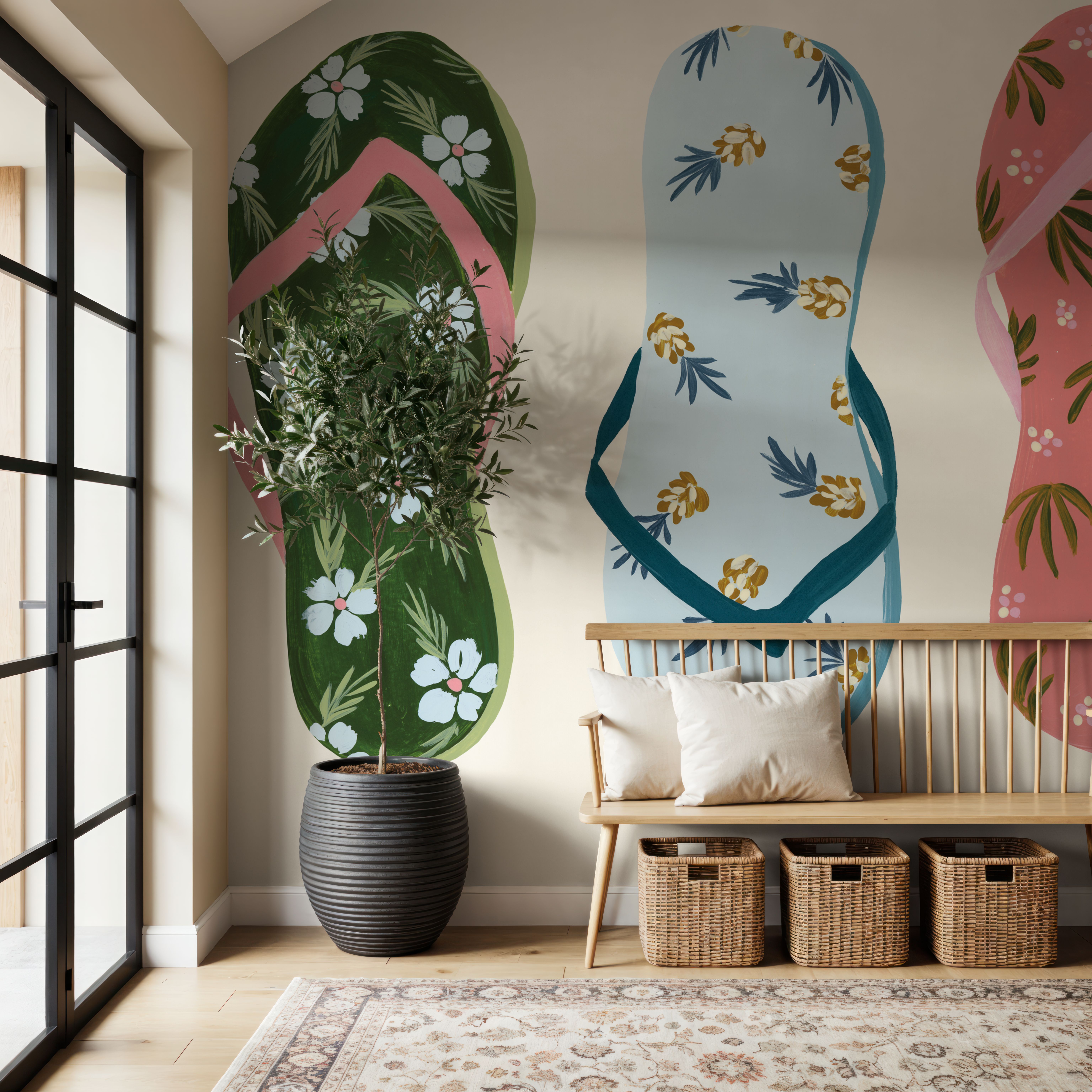 Wall Mural - My Tropical Flip Flops - Fashion mural wallpaper - Dining Room - Wallism US - Premium, Textured or Peel & Stick
