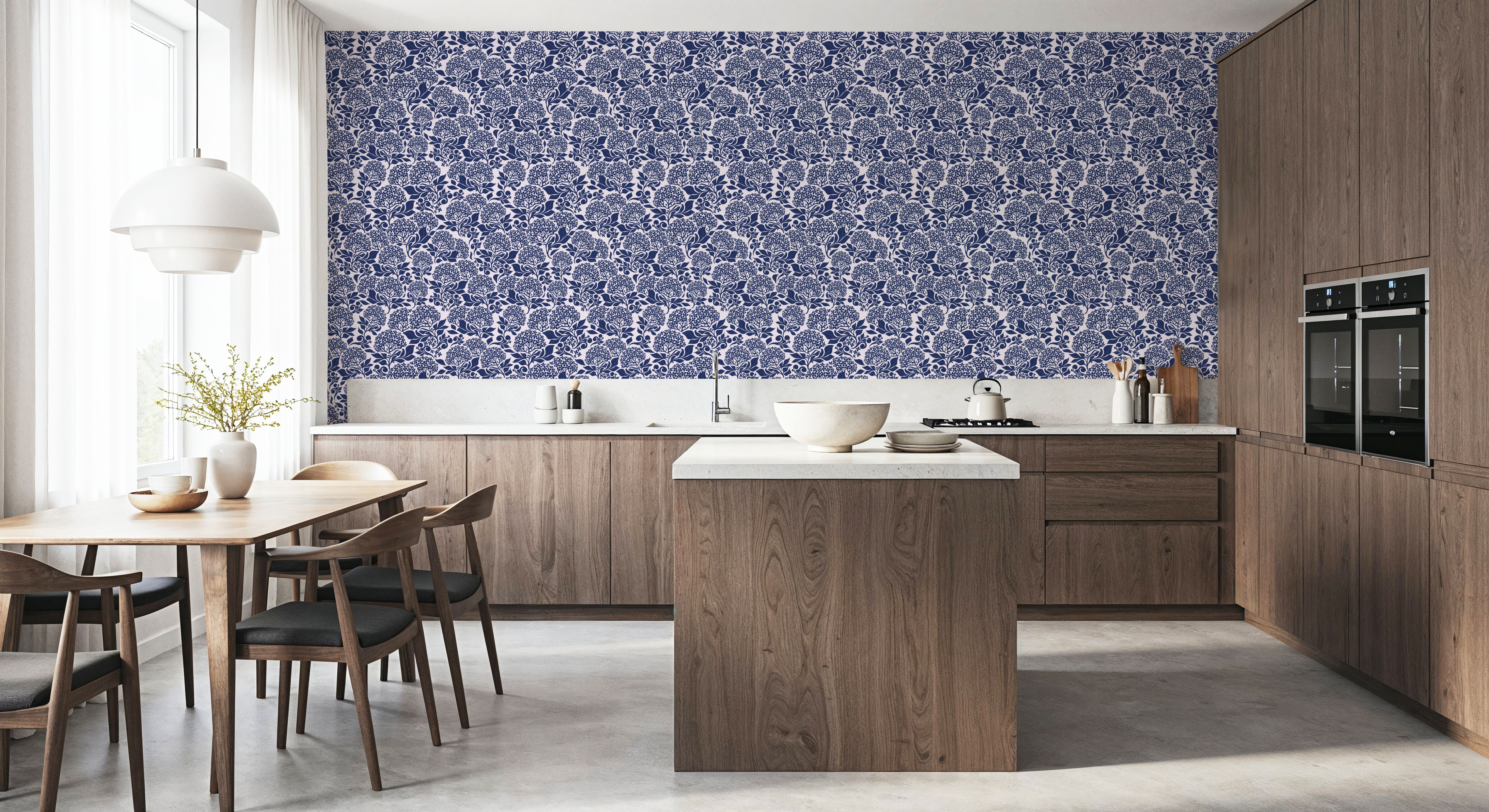 Hydrangea, Navy on Cream