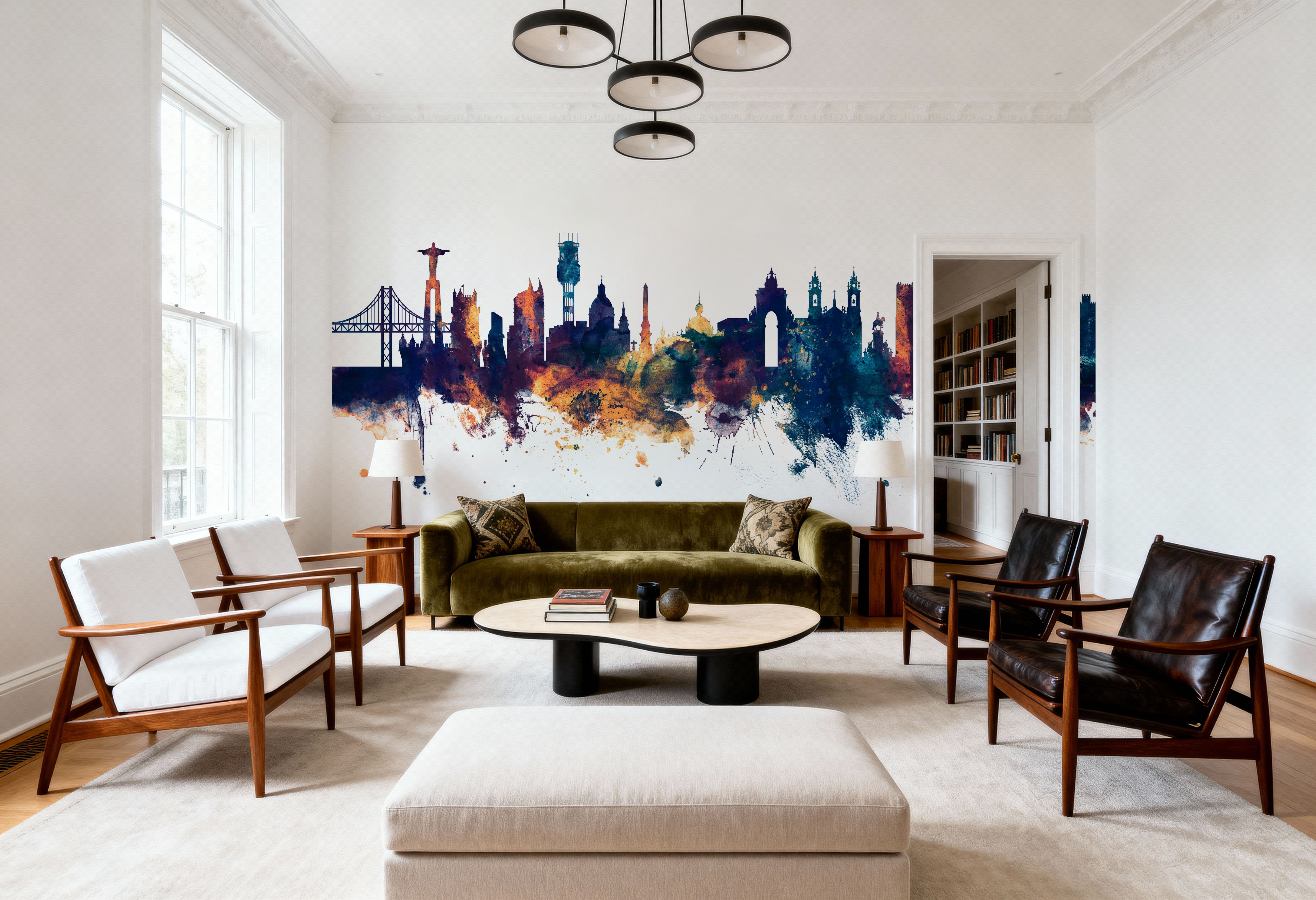 Lisbon Portugal Skyline Blue & Bronze, Wallpaper